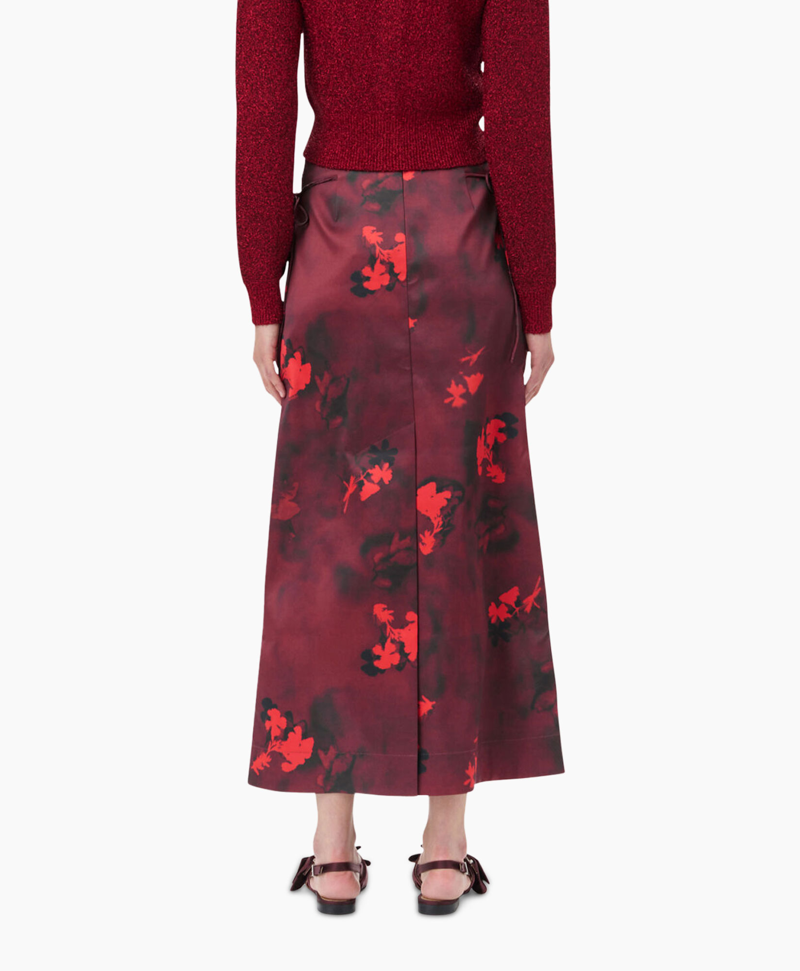 Maxi Rok Printed Double Satin donker rood