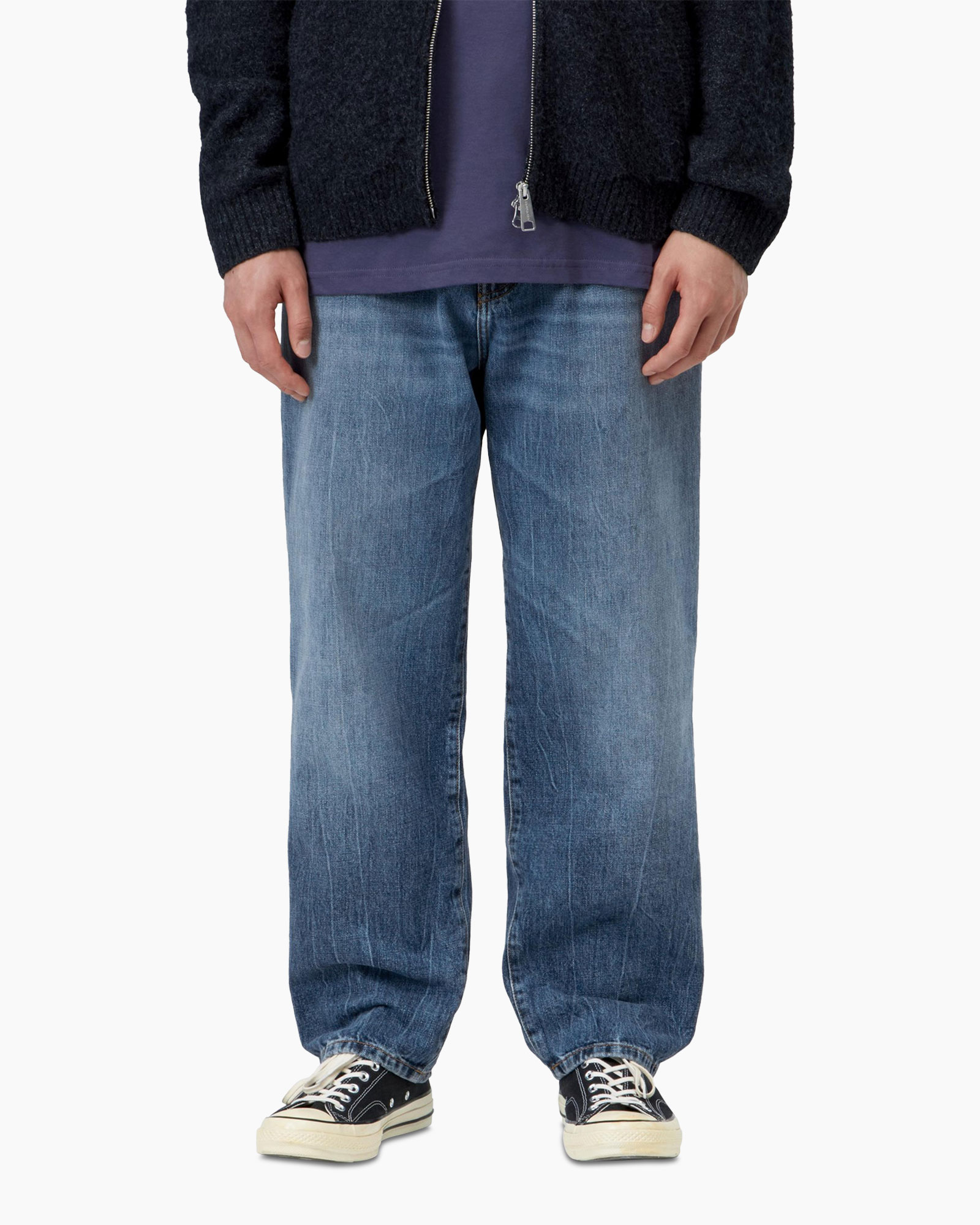 broeken, losse, blauw, denim, broek