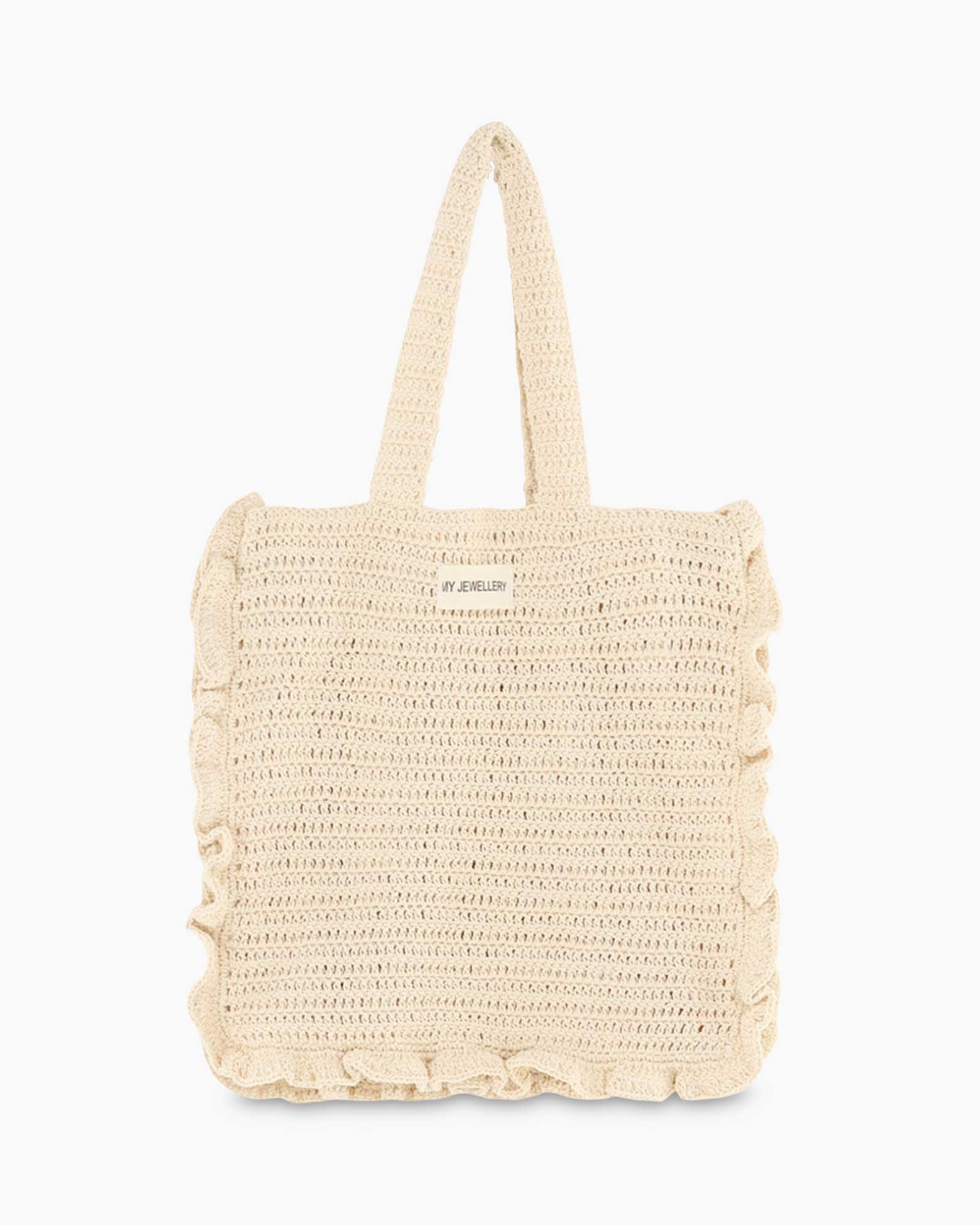 Tassen Bag Shopper Crochet Ruffle Beige