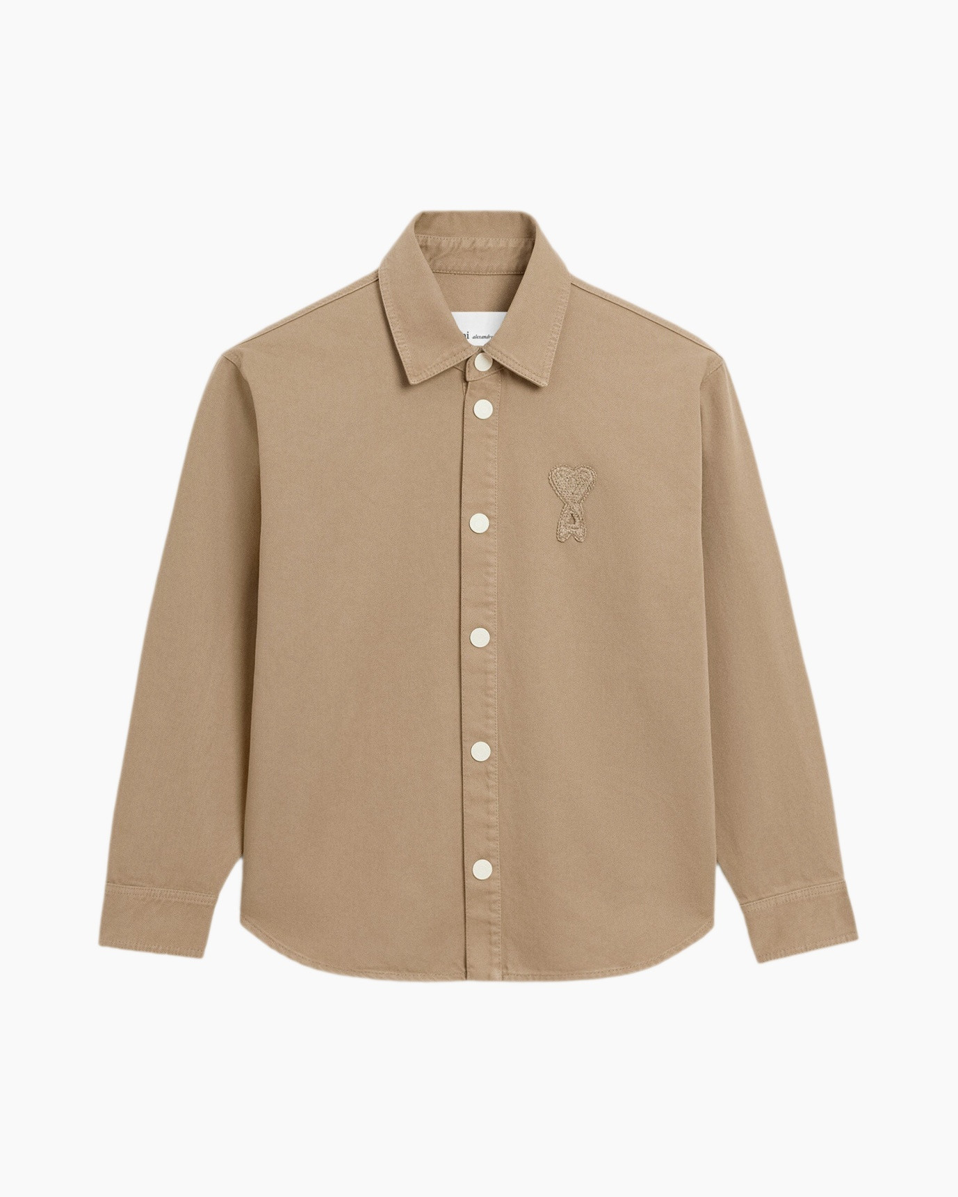 hemd, knopen-down, beige, lange mouwen, borduurwerk