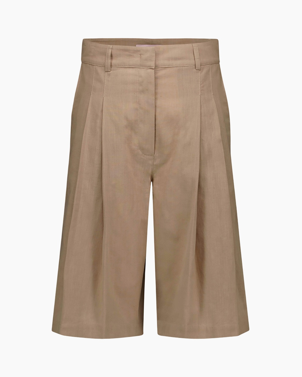broekshort, khaki, plooien, wijd model, katoenblend