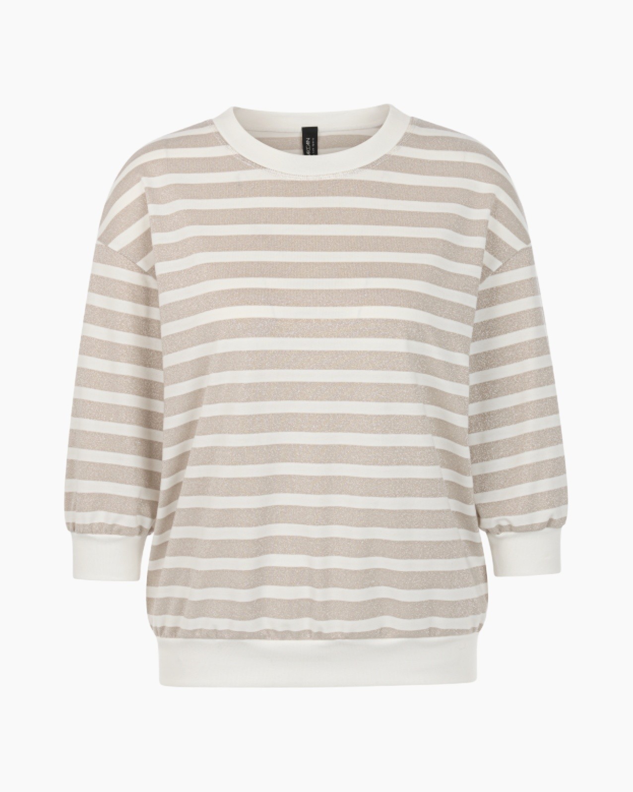 gestreept, trui, kraagloze hals, lange mouw, beige-wit
