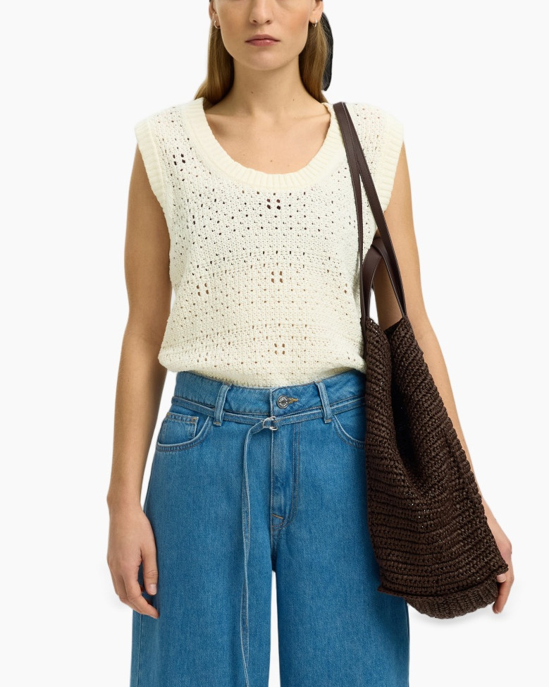 gebreide top ,  mouwloos ,  crème ,  gebreid ,  tas