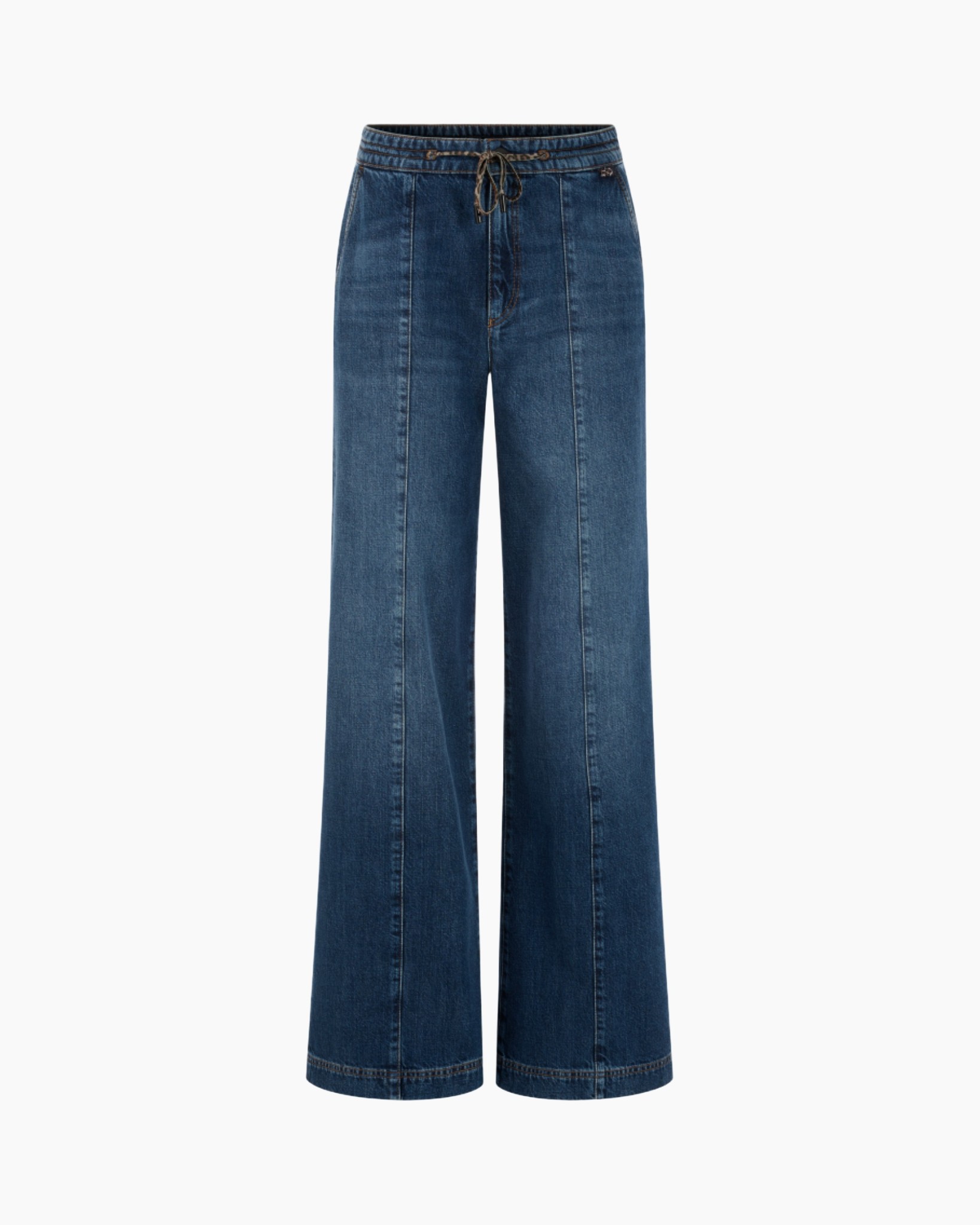 broeken, wijd uitlopend, denim, touwsluiting, blauw