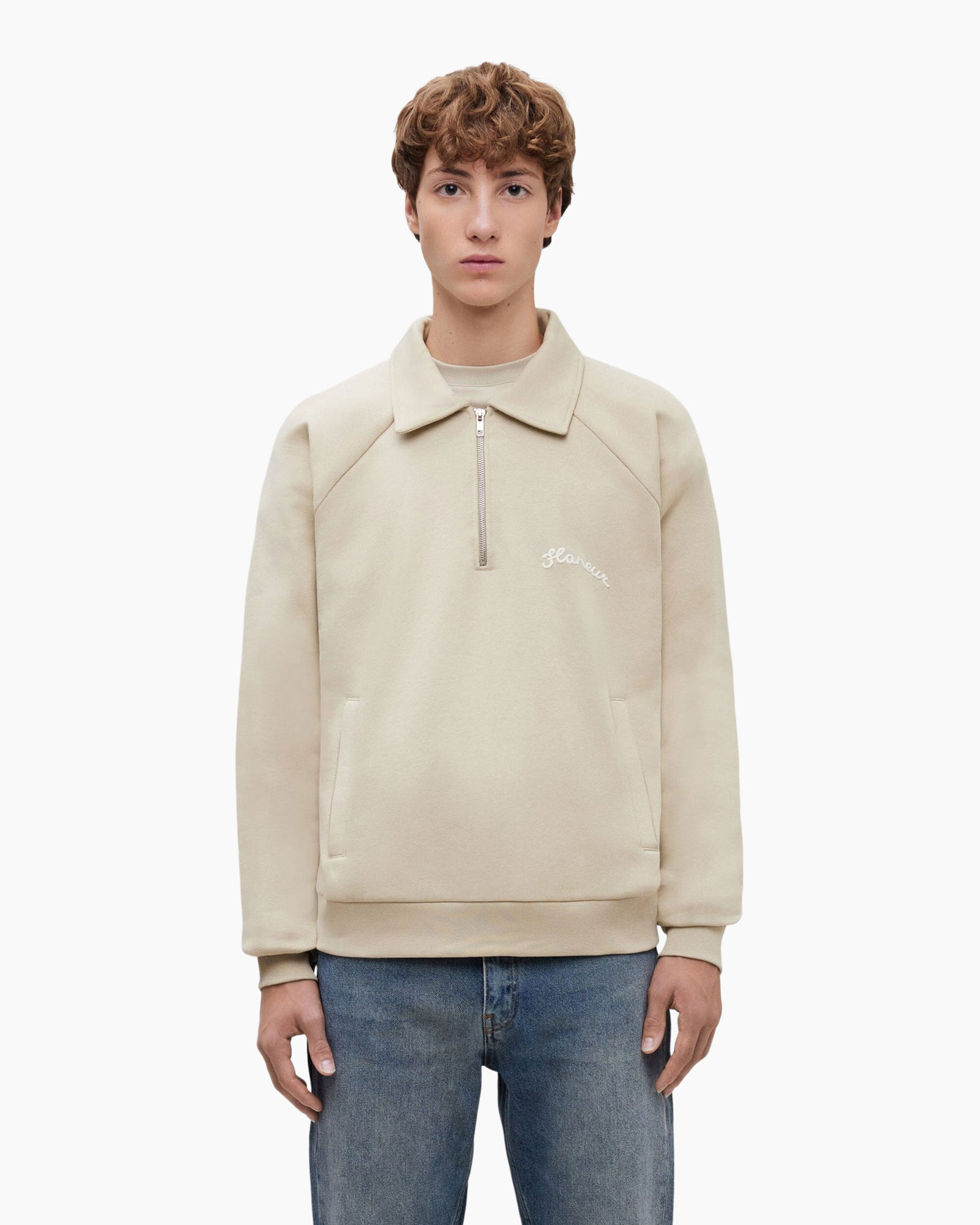 Sweater Signature Raglan Half Zip Beige
