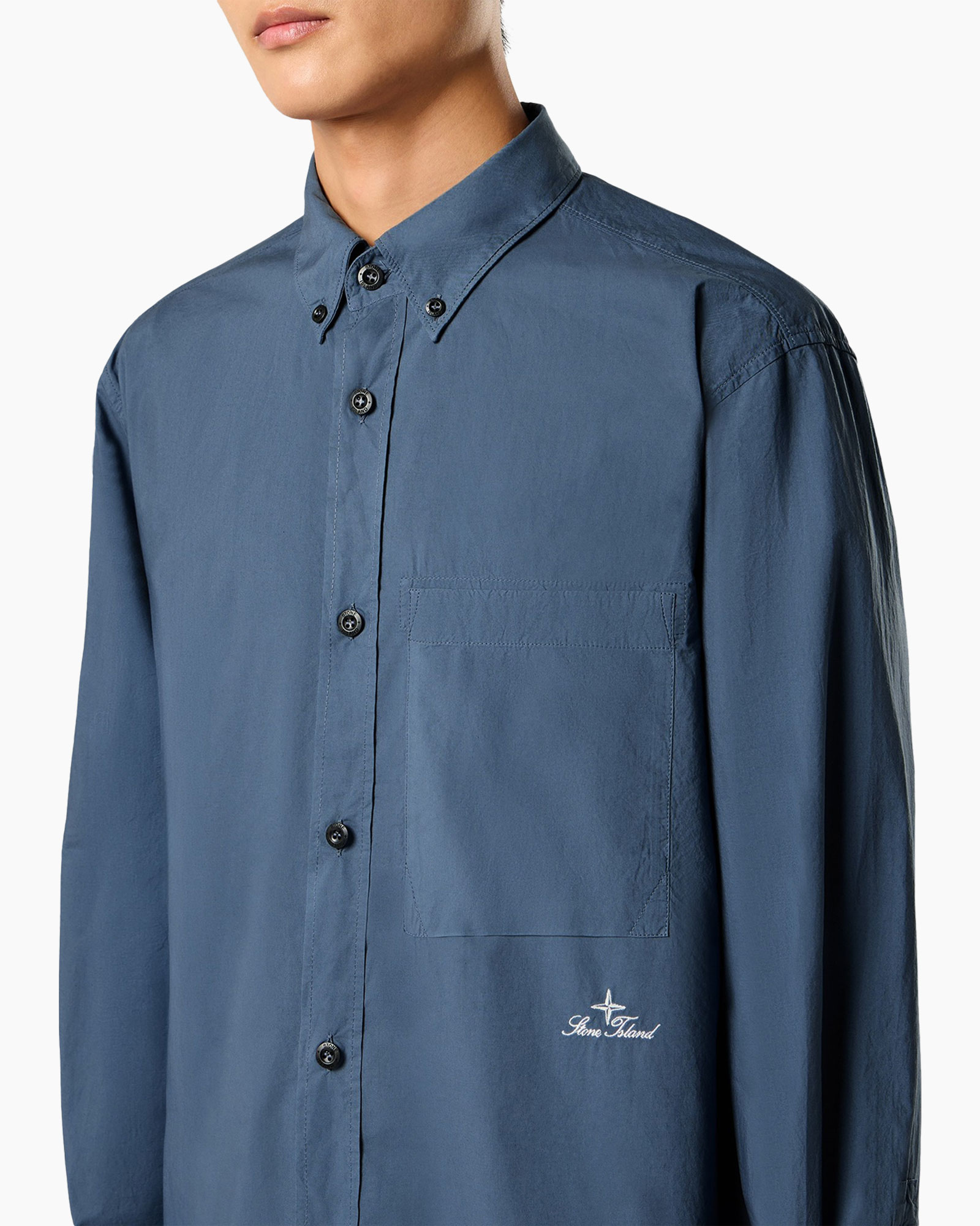 overhemd, knopen, lange mouwen, blauw, zak
