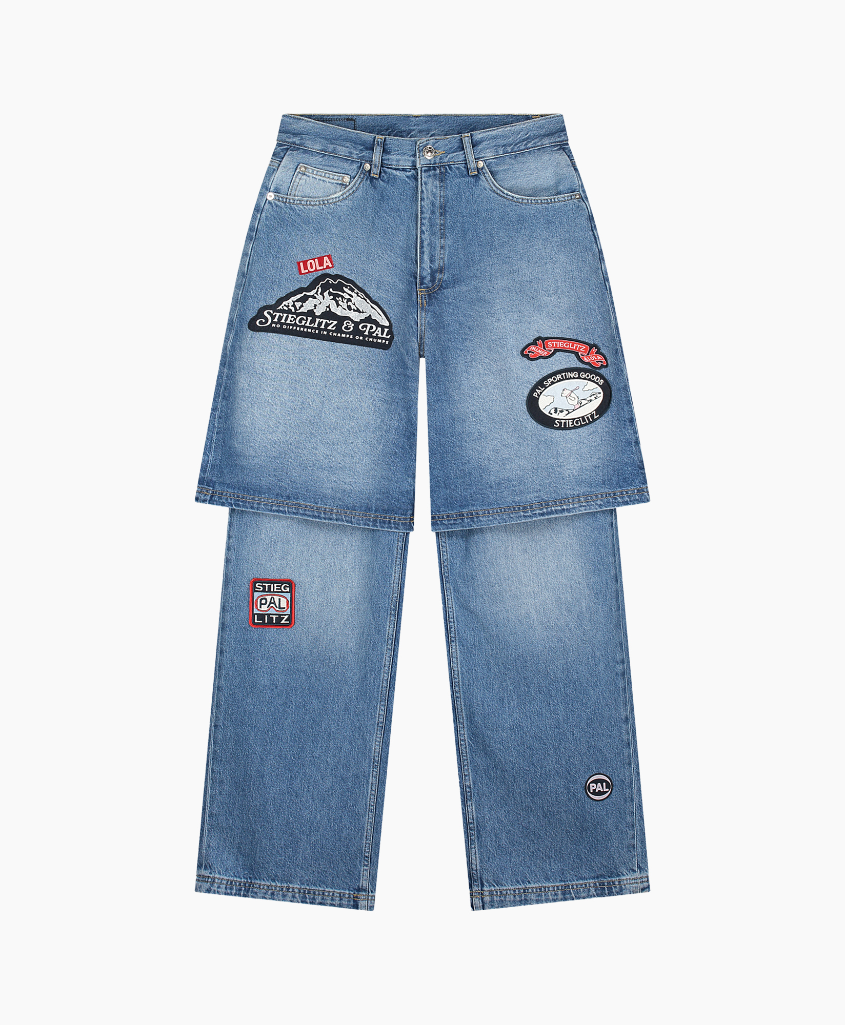 denim, jeans, patches, patchwork, wide-leg?, distorted