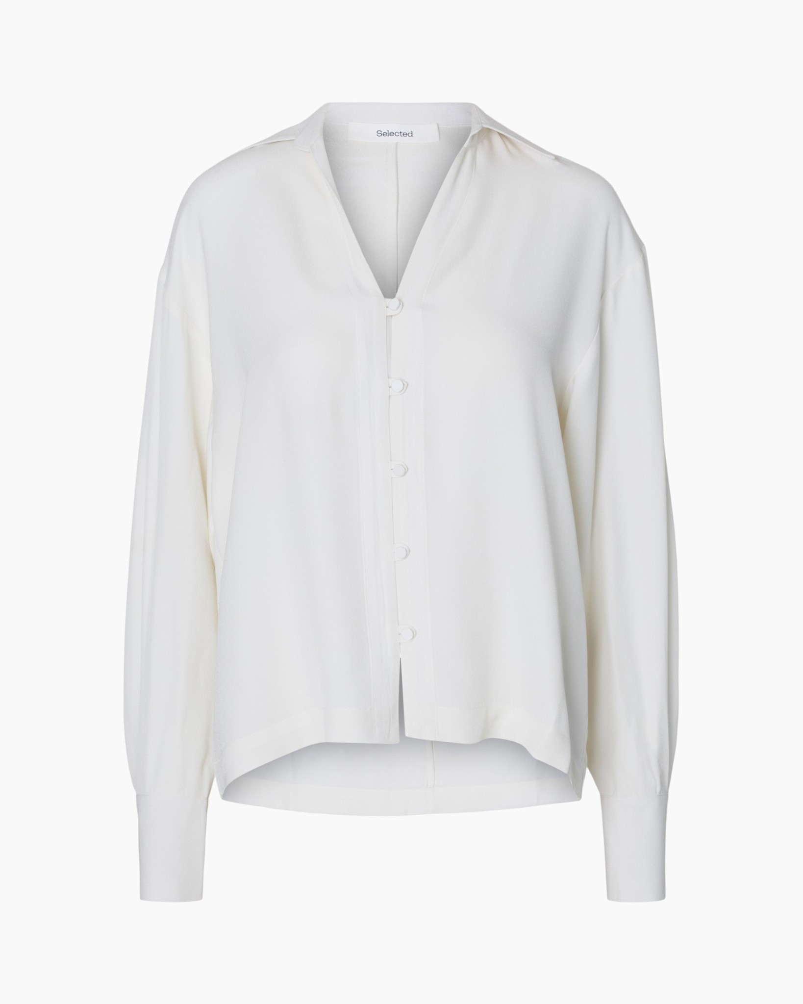 blouse, knopenblouse, lange mouwen, wit, kraag
