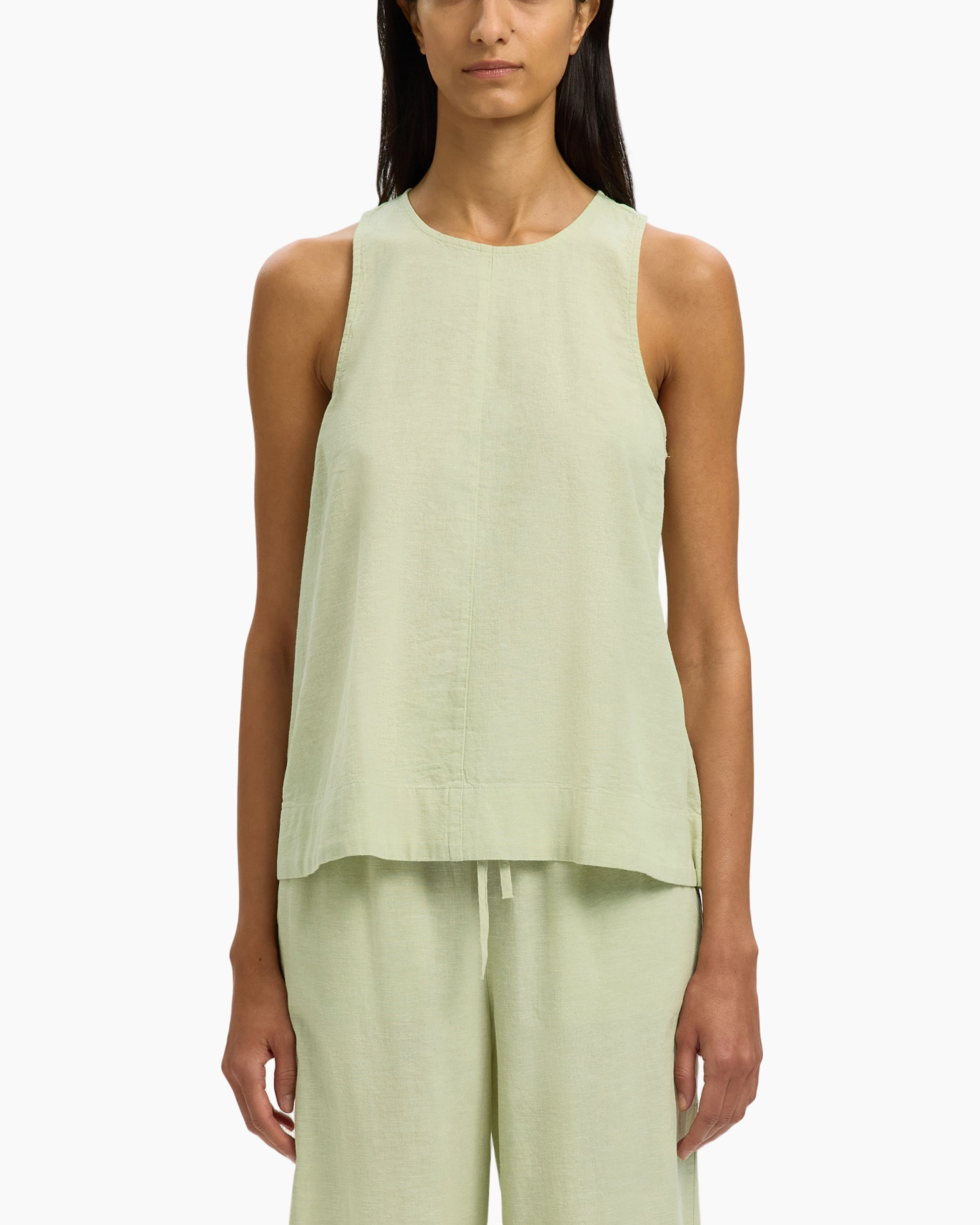 tank top, sleeveless, linen, loose fit, pale green