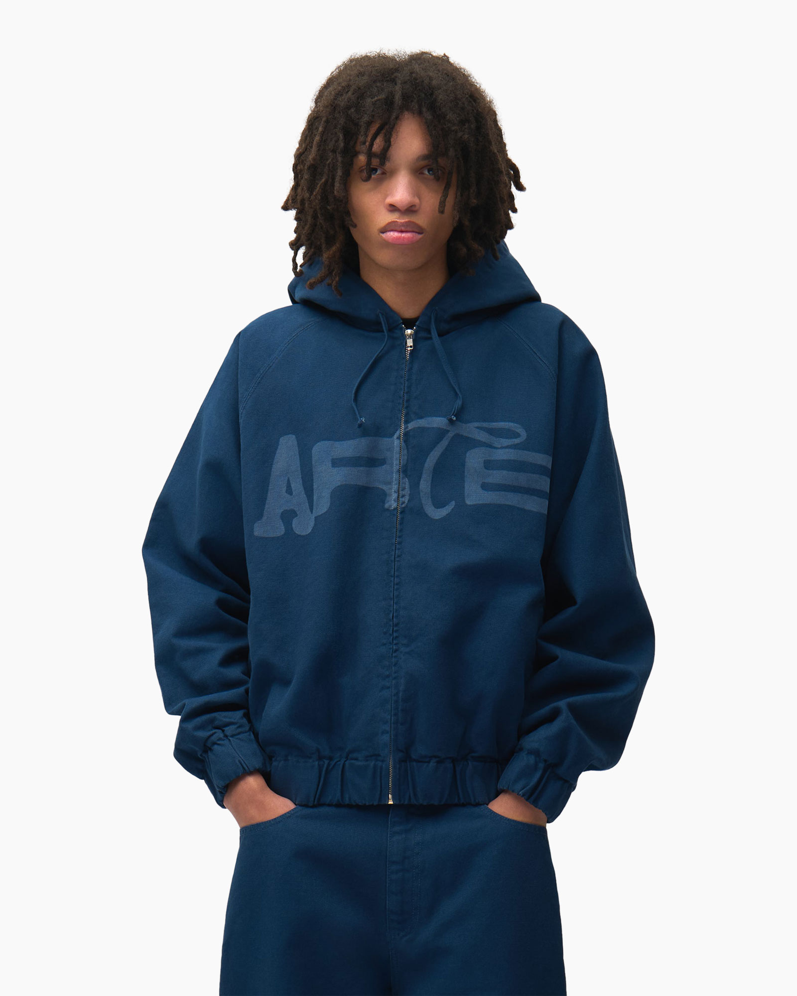 hoodie, rits, touwtjes, nachtblauw, logo-muted