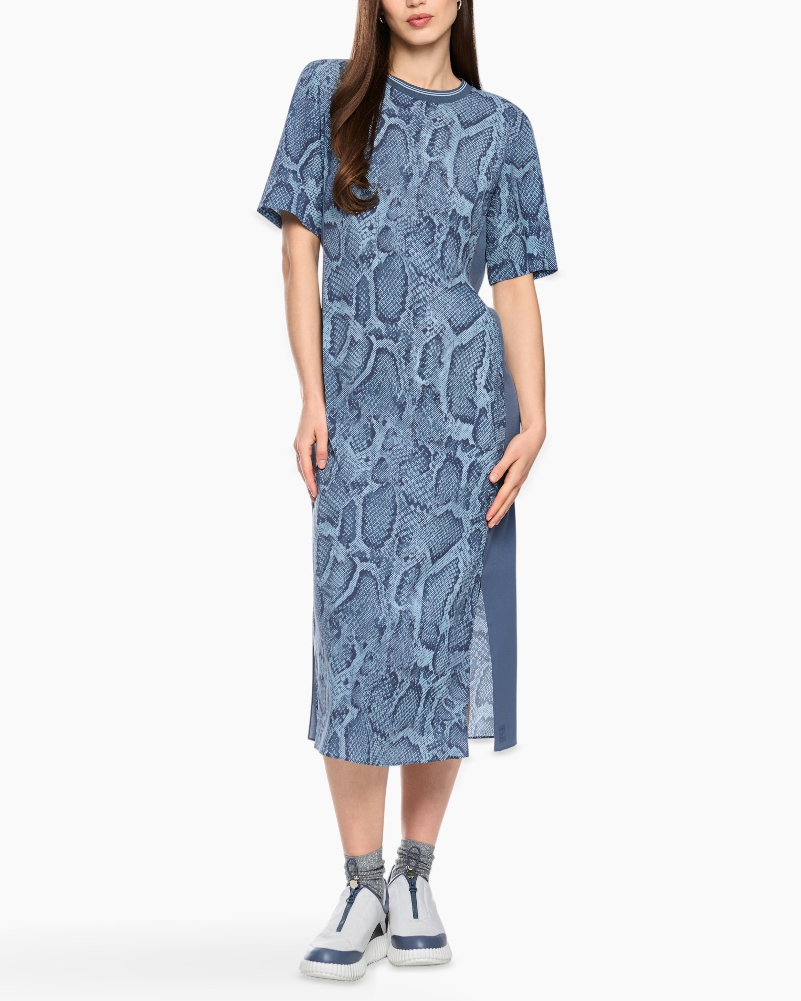 jurk, midi-jurk, slangenprint, korte mouw, zijkant split