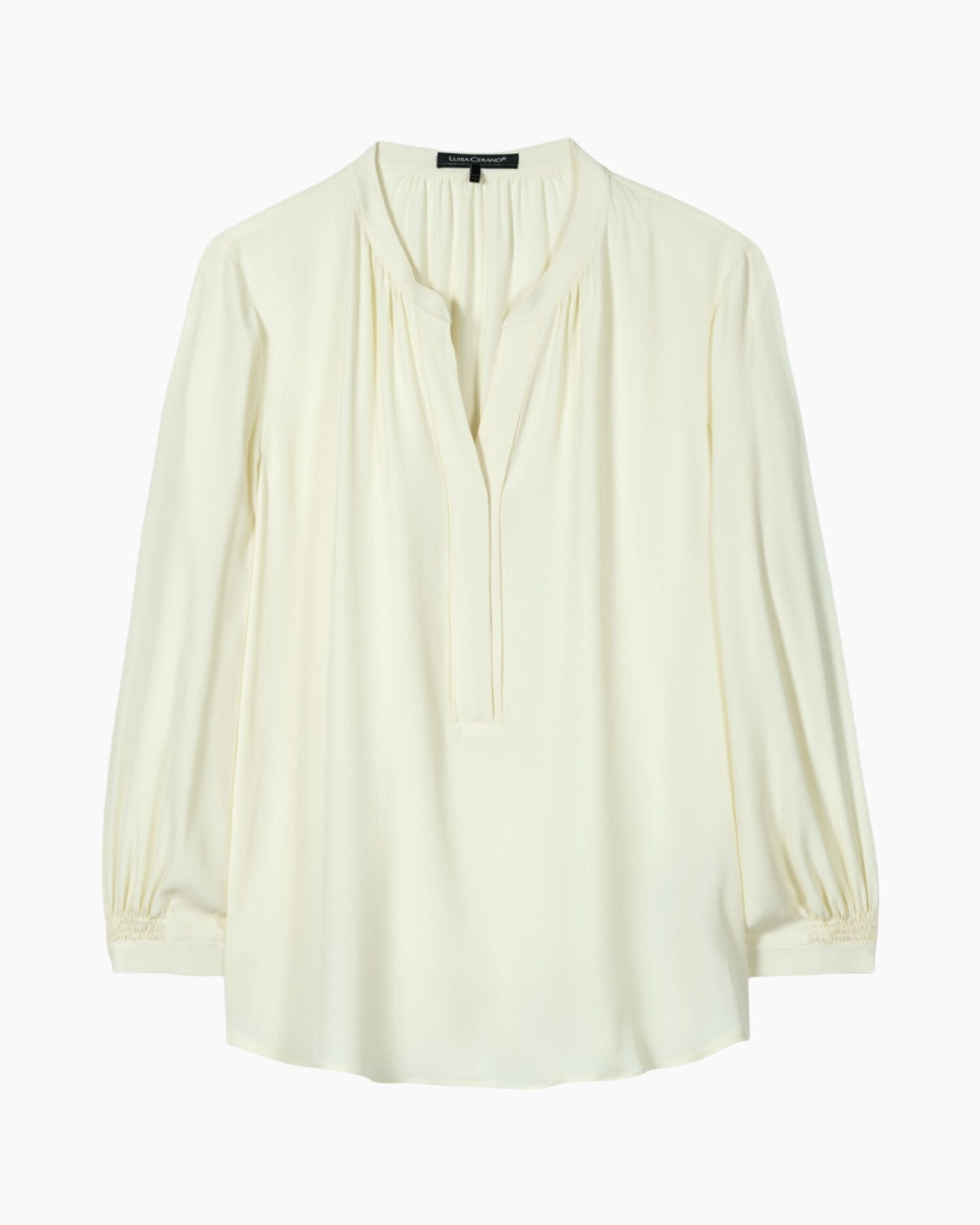 blouse, flounce, pocketless, long-sleeve, cream