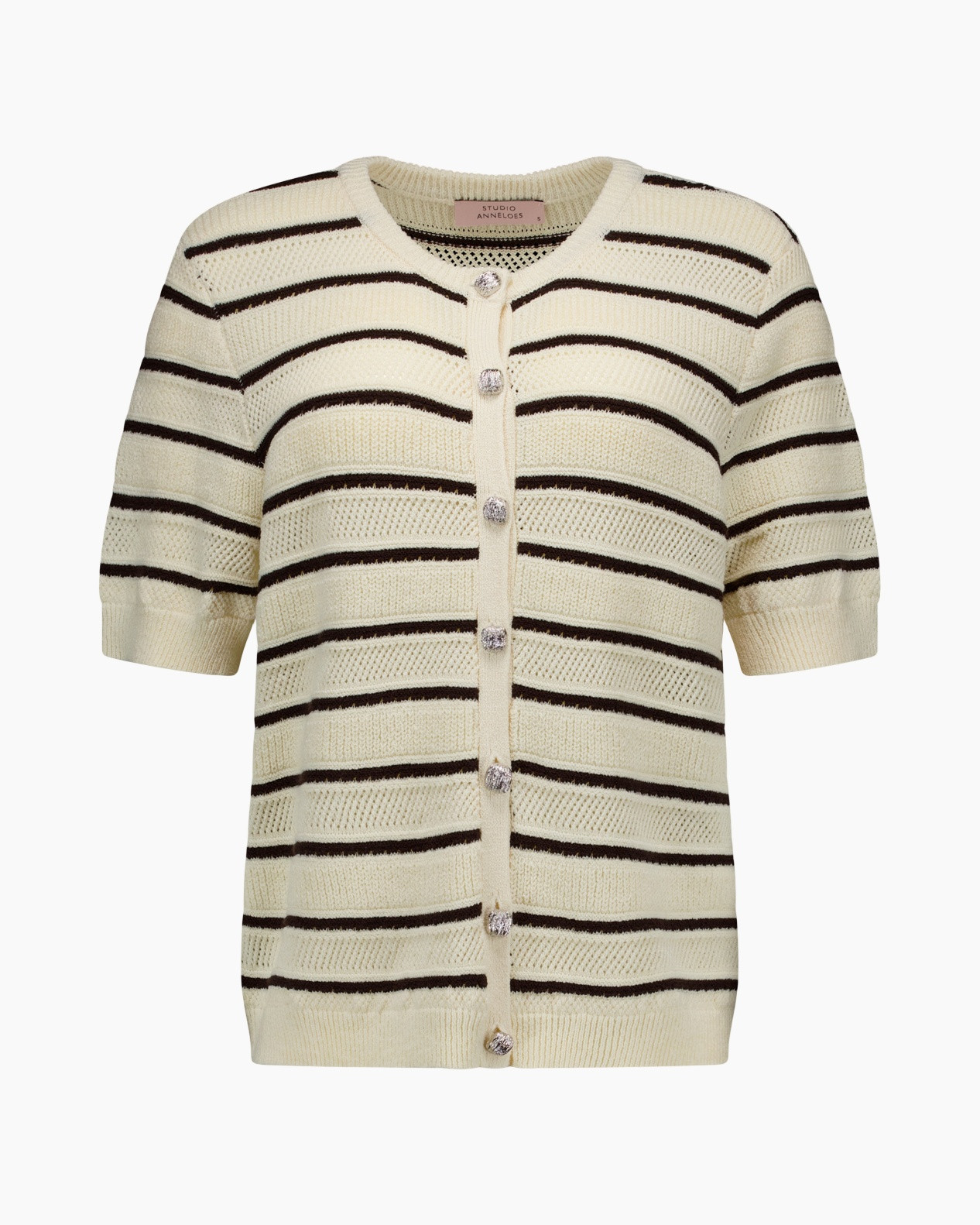 cardigan, gestreept, brei, korte mouwen, knopen