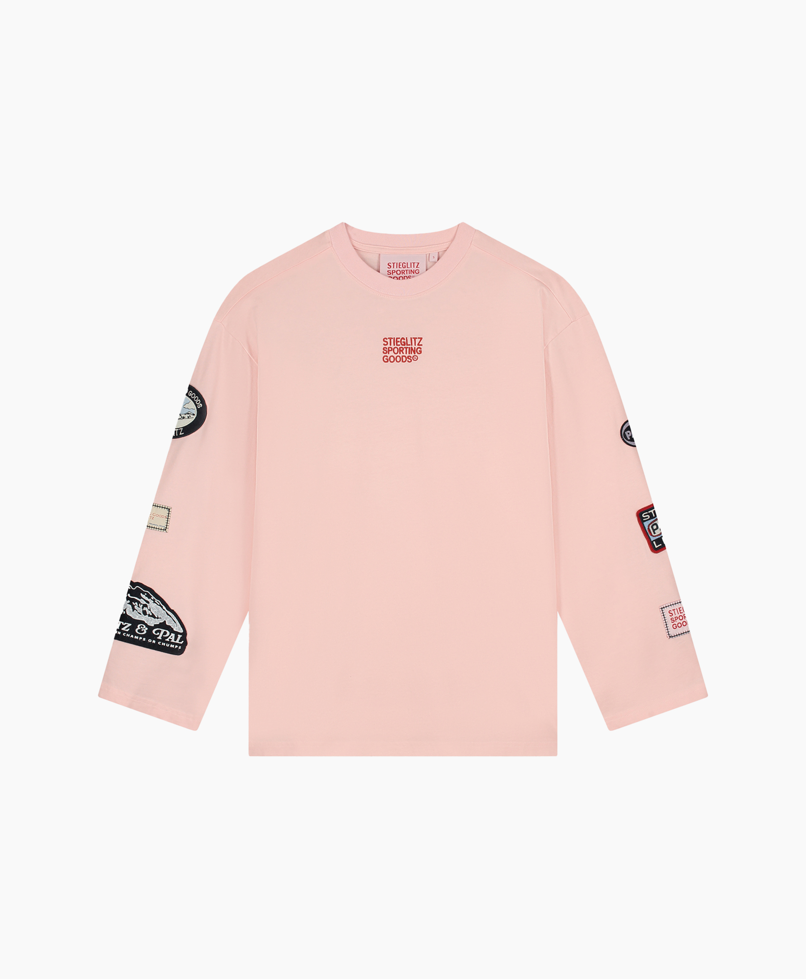 longsleeve, pink, logos, patches, basic tee