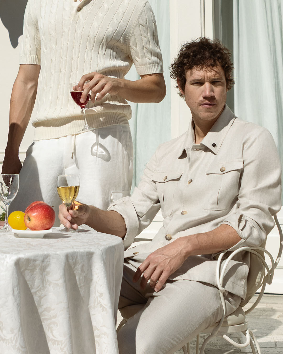 linnen, beige, jack, voorzijde-rug, tafelware