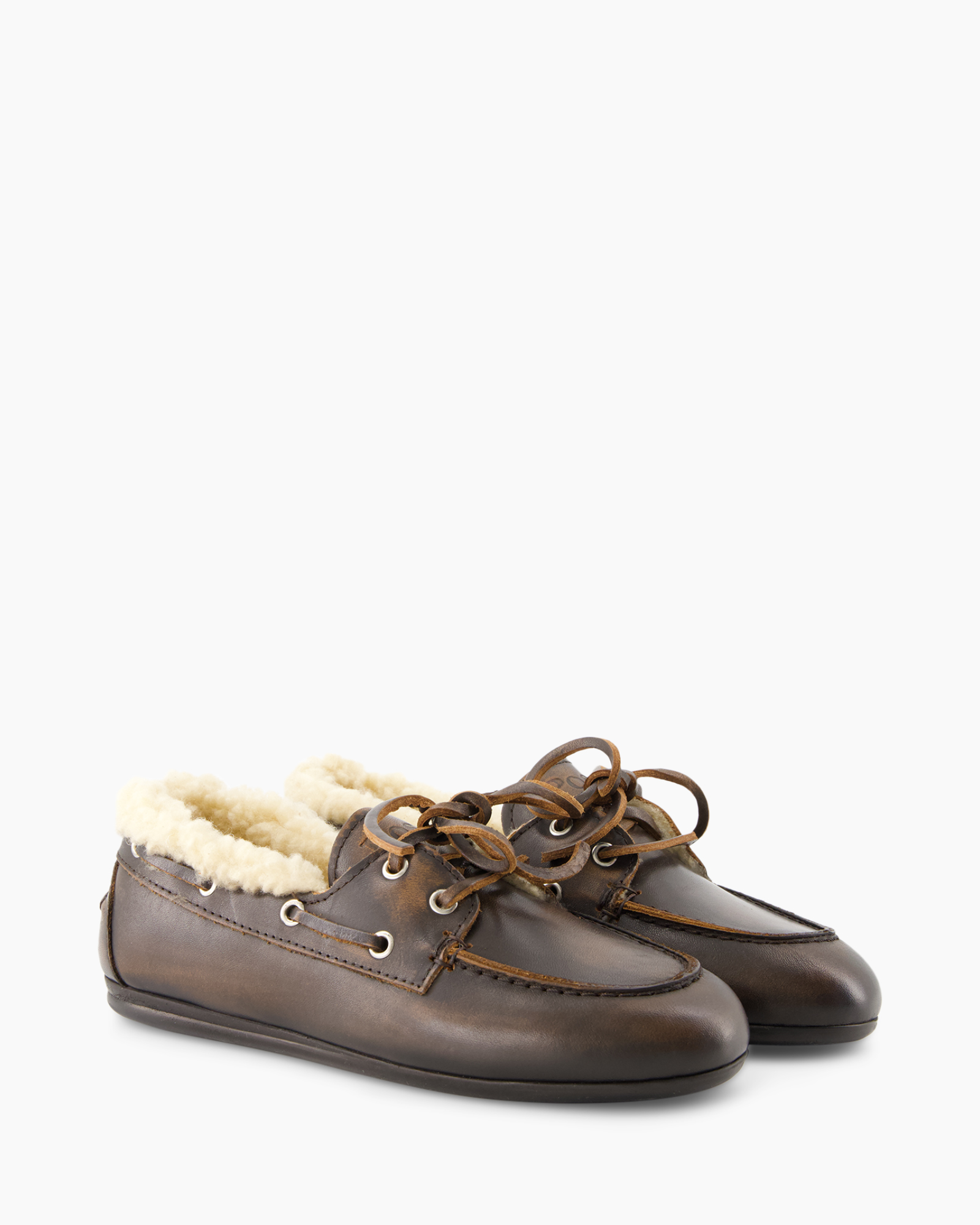 schoenen, moccasins, leer, bruin, bontvoering