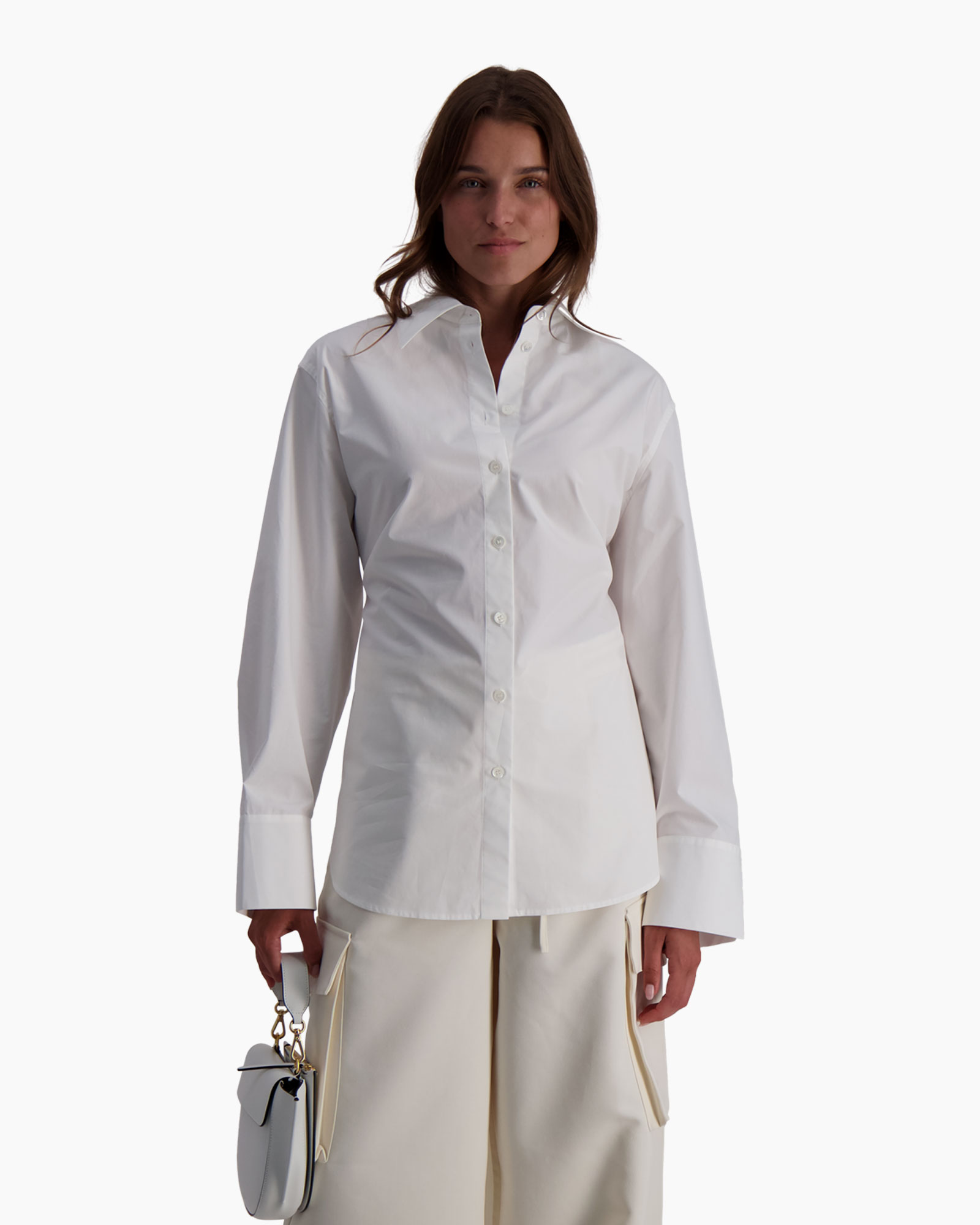 Blouse Poplin Silk Combined Gilet-shirt Off White