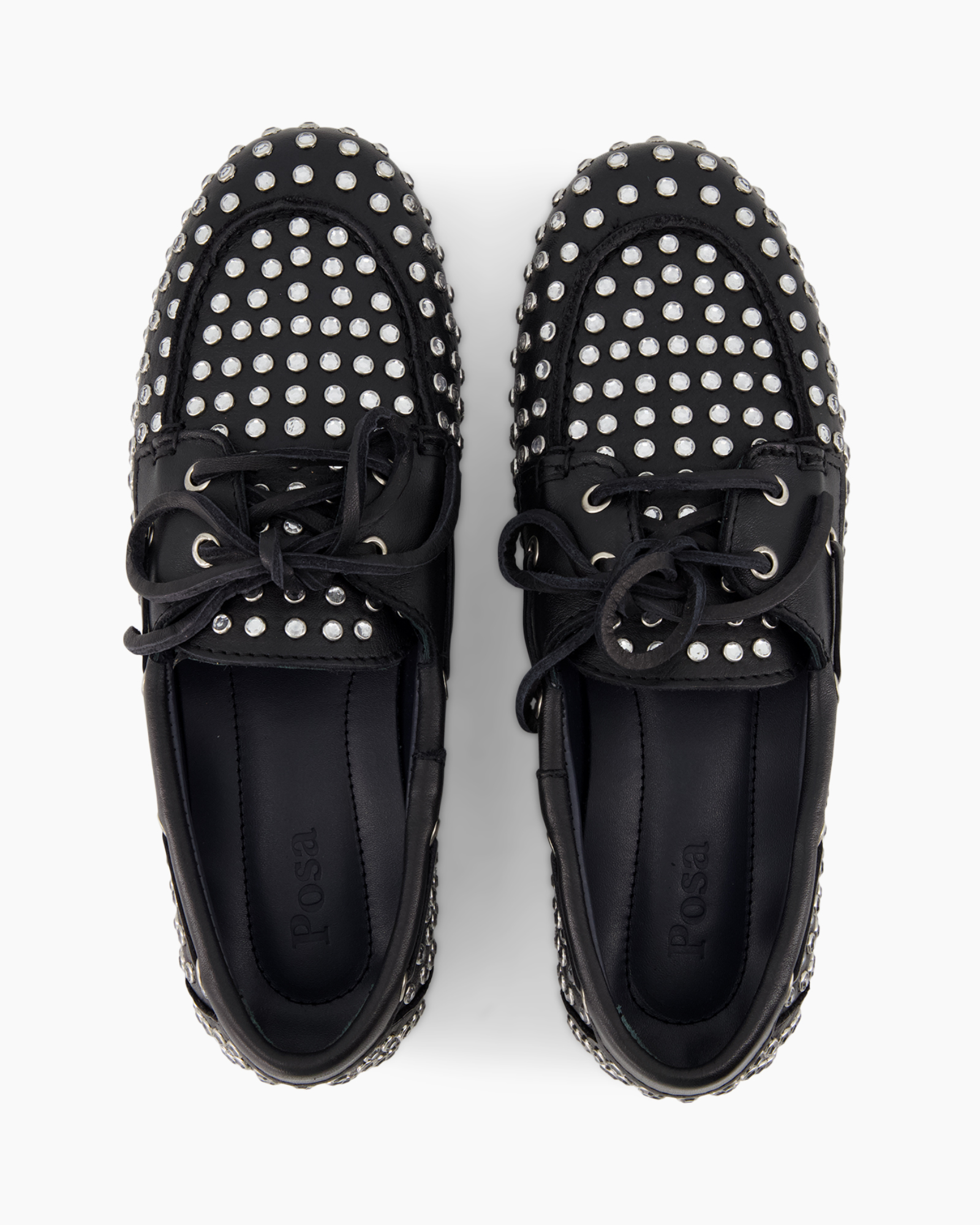 schoenen, loafers, studs, zwart, veters