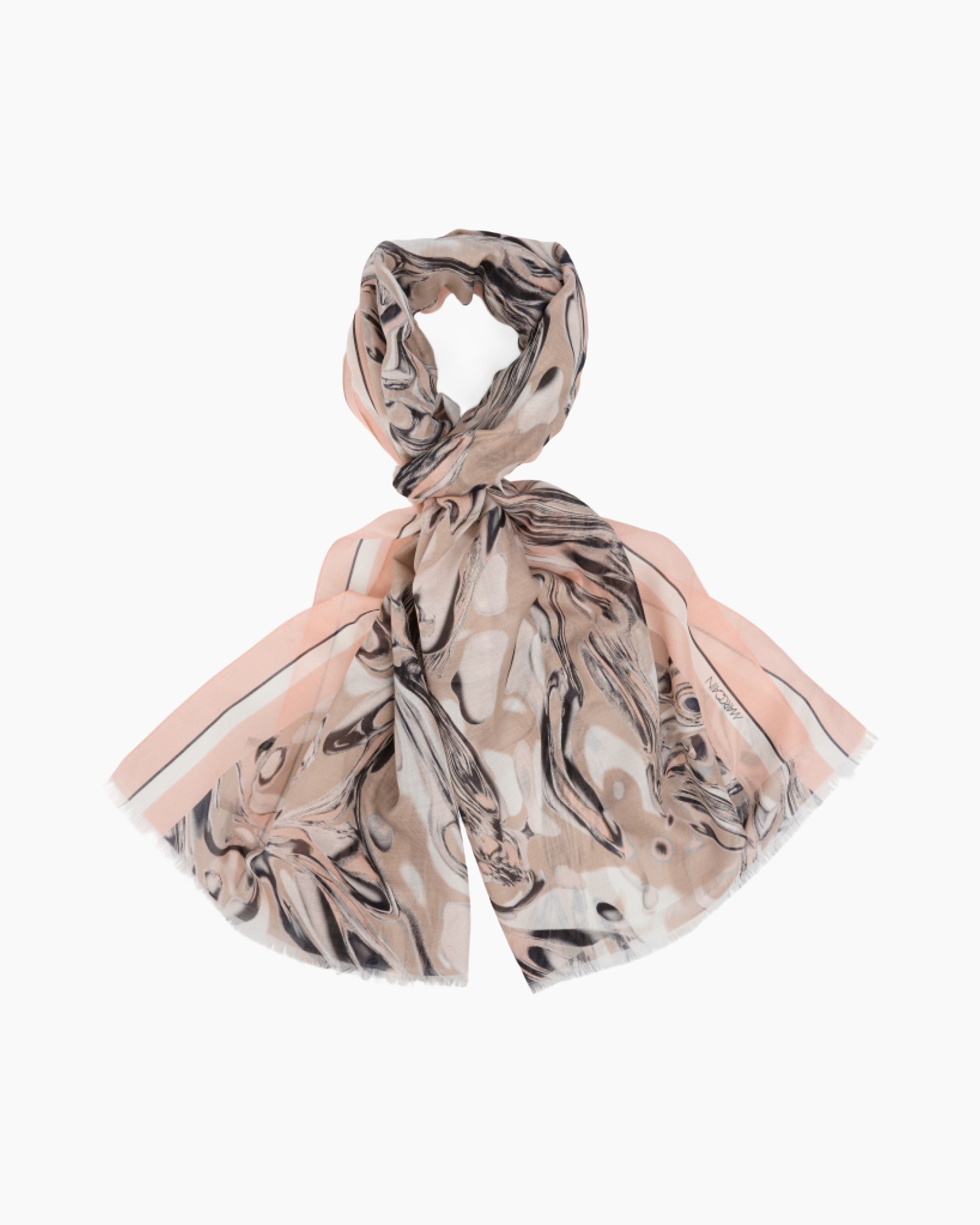 sjaal, mode-accessoire, abstract patroon, roze beige, marmeren print