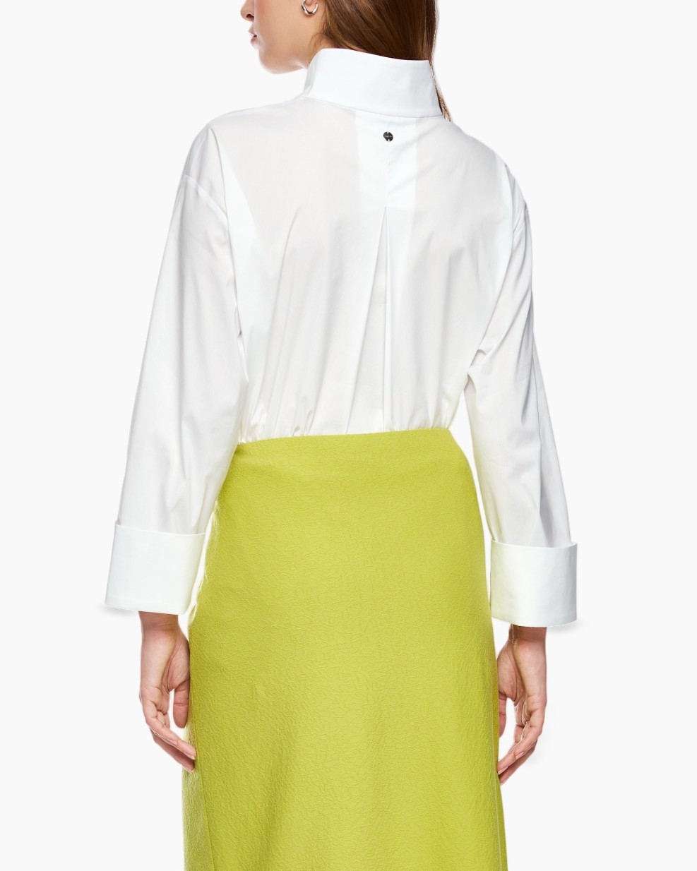 witte blouse, knopenjas, kraag, lange mouwen, witte top