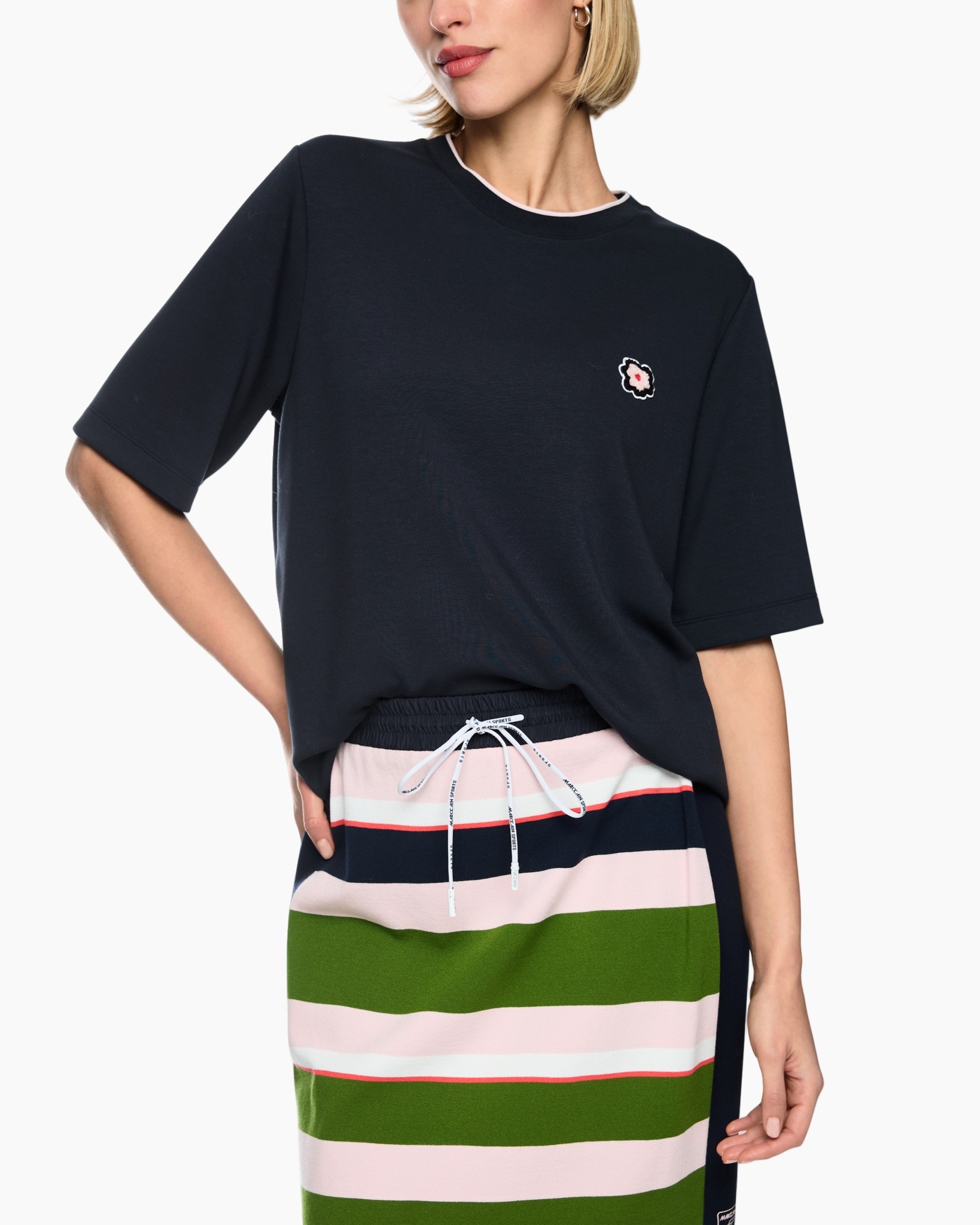 t-shirt, korte mouw, navy, borduursel, touwrok
