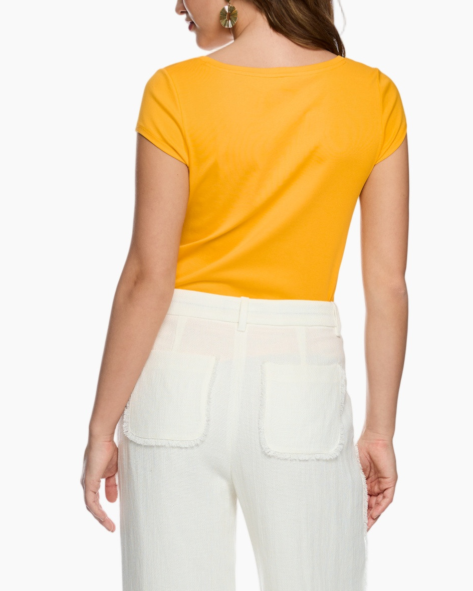 t-shirt, oranje, korte mouwen, effen, broek