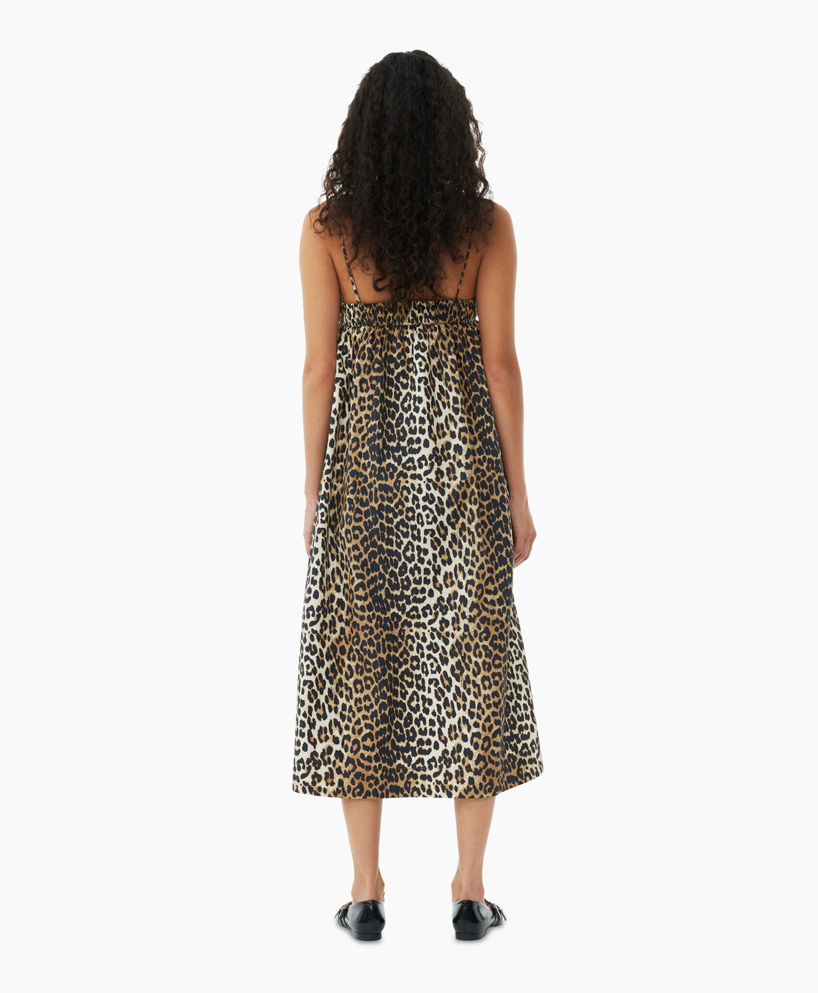 Midi Jurk Printed Cotton Strap Bruin