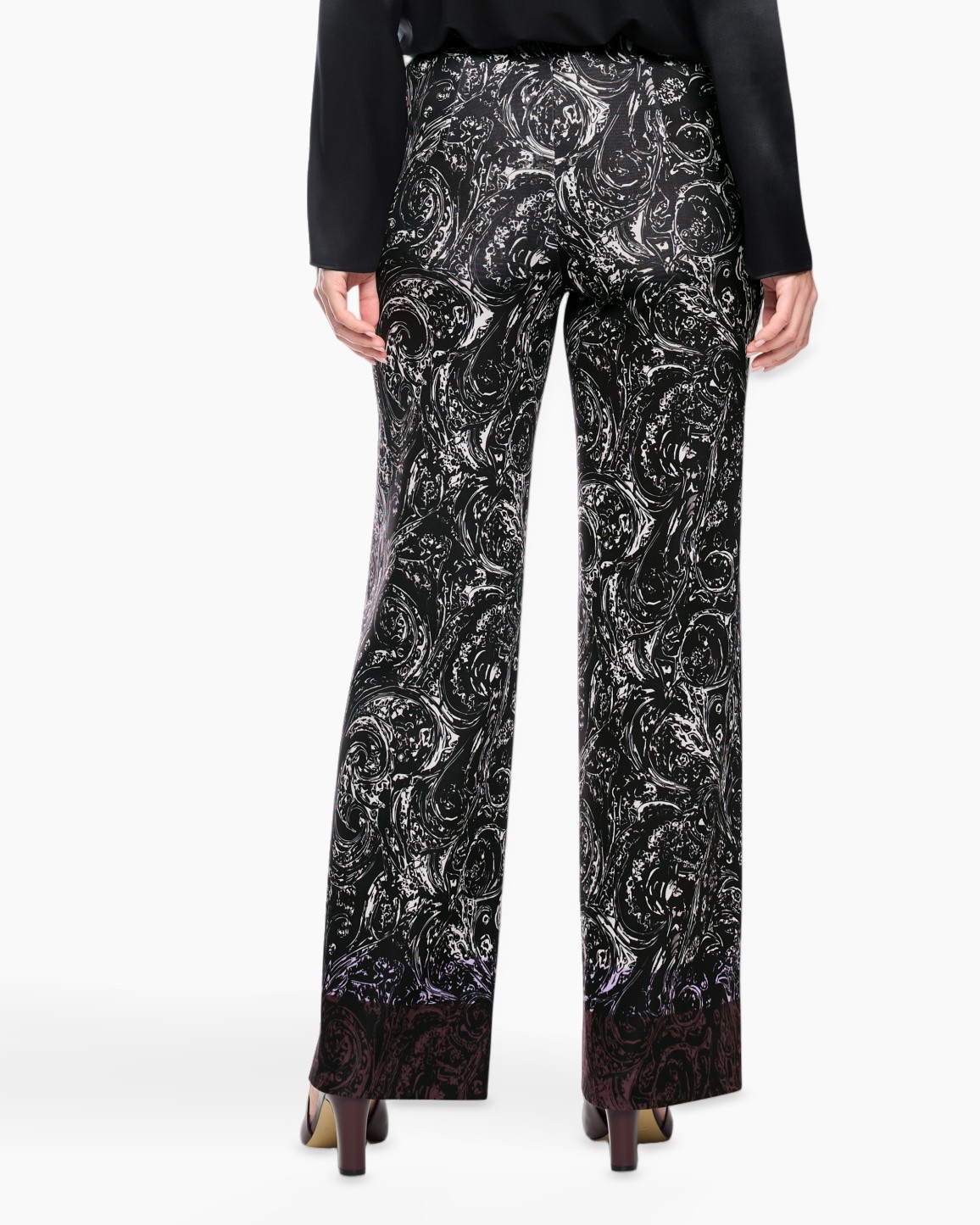 wijdelige broek, paisley patroon, zwart wit, broek, mode