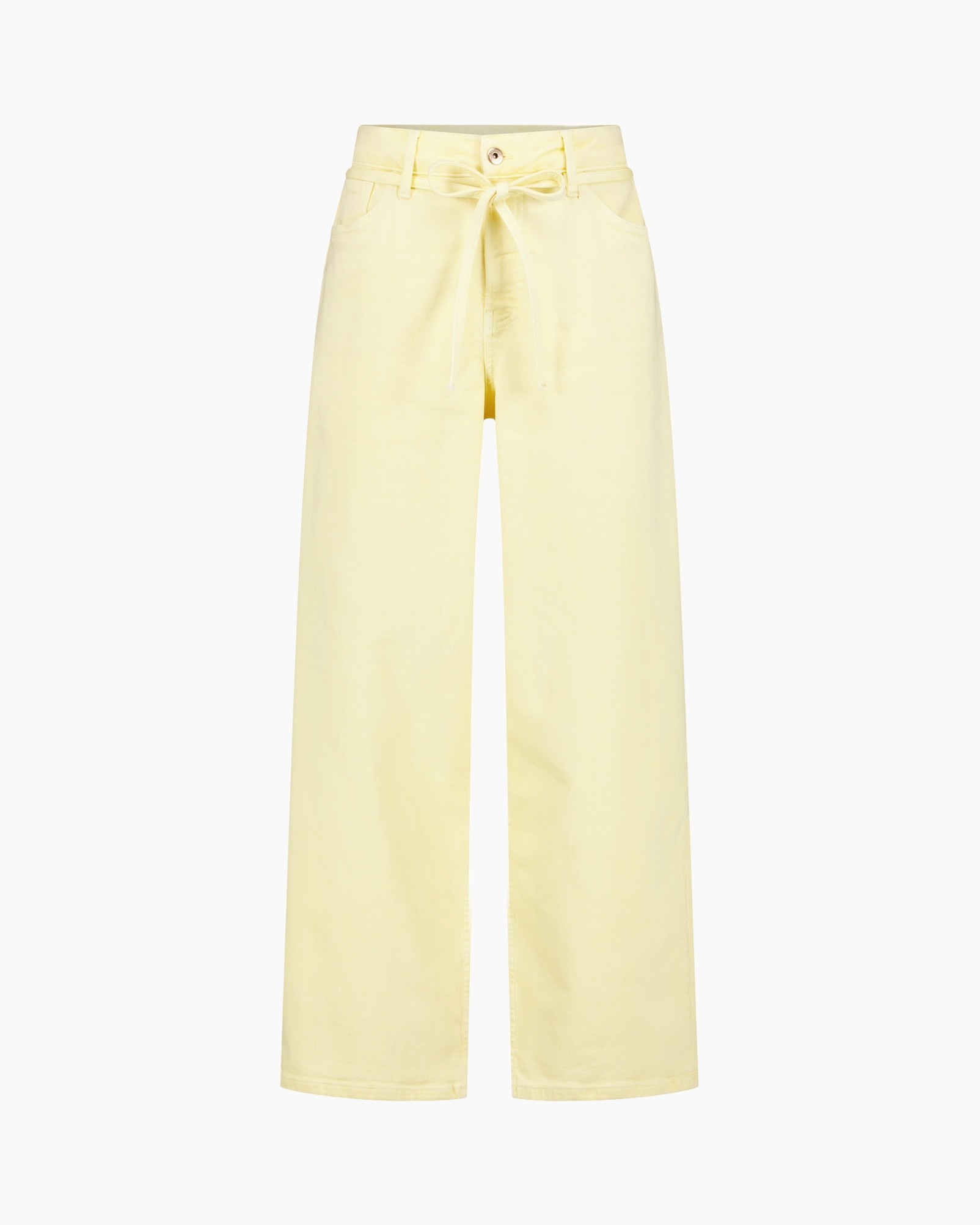 broek, broek, geel, touwsluiting, wijdelijnde broek