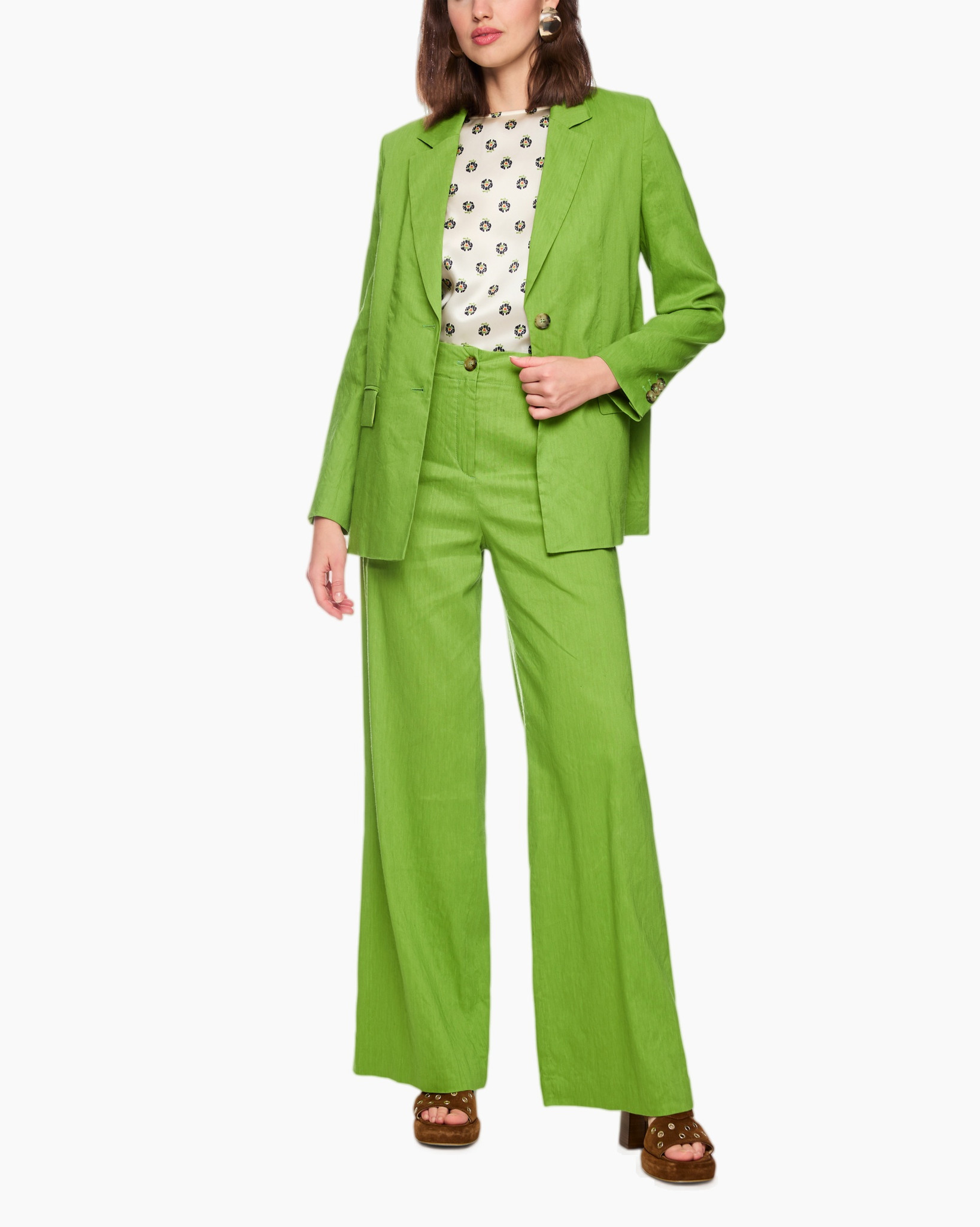 blazer, broek, groen, pak, set