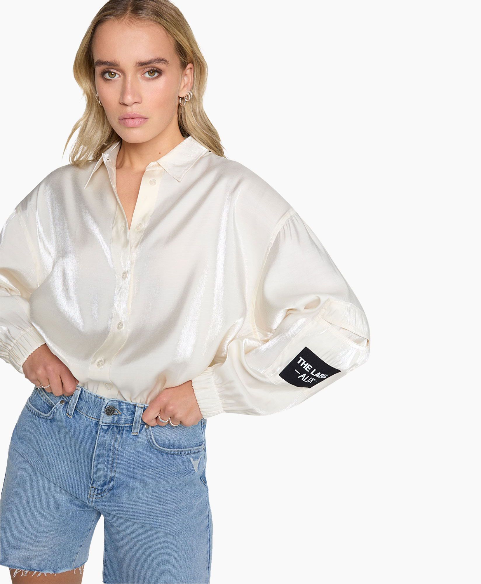 Blouse Woven Shiny Satin Ecru