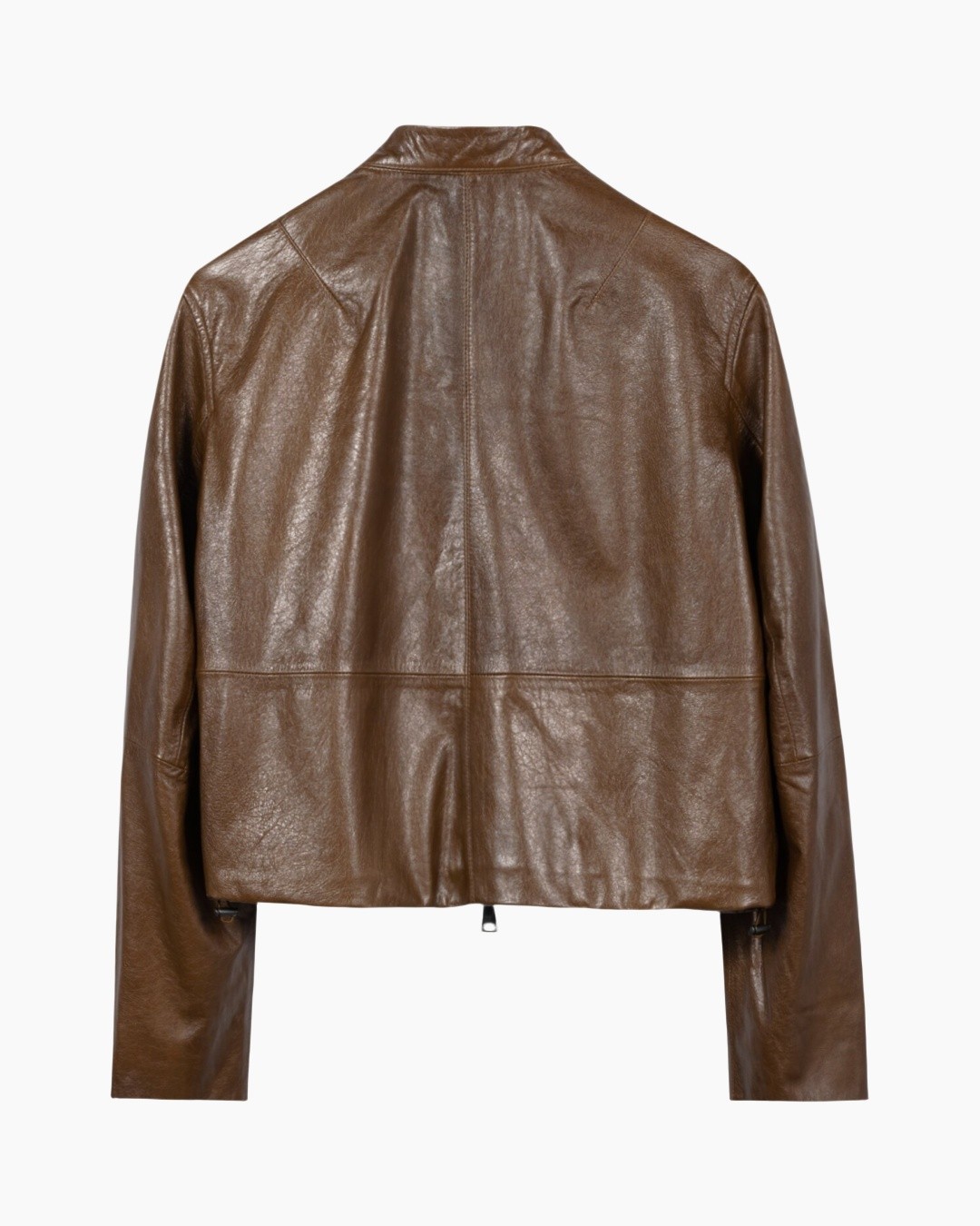 lerenjas, bruin, achterkant, ritssluiting, buitenkleding