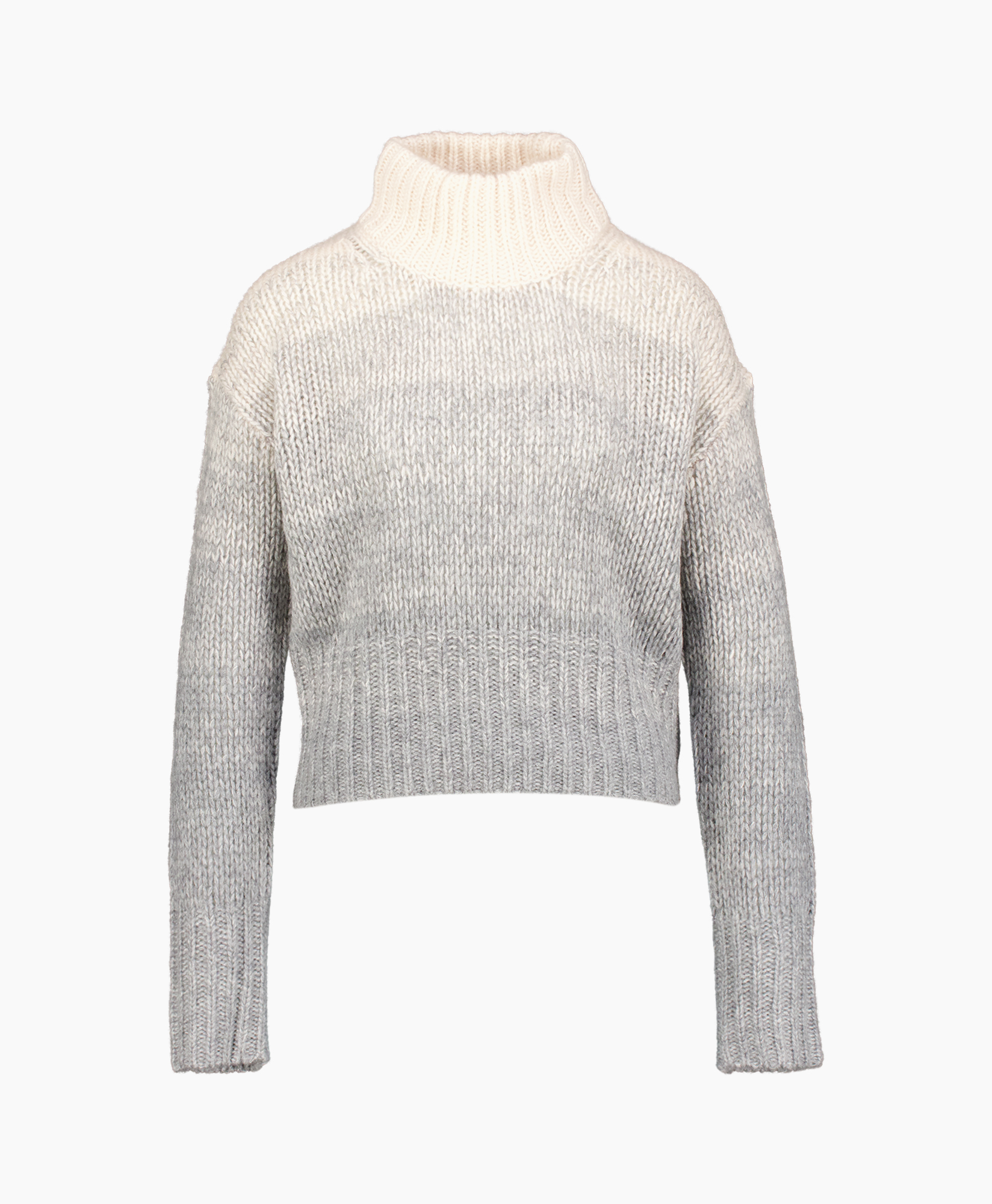turtleneck, breip pullover, gegradueerde grijs, gevlochten trui, kort gebreide trui