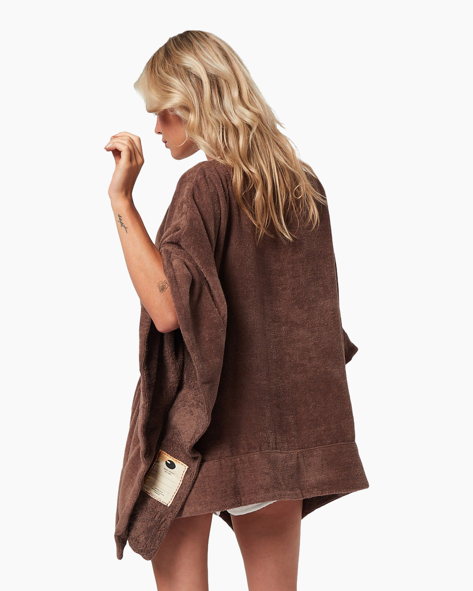 poncho, bruin, handdoekachtig, brei, korte lengte