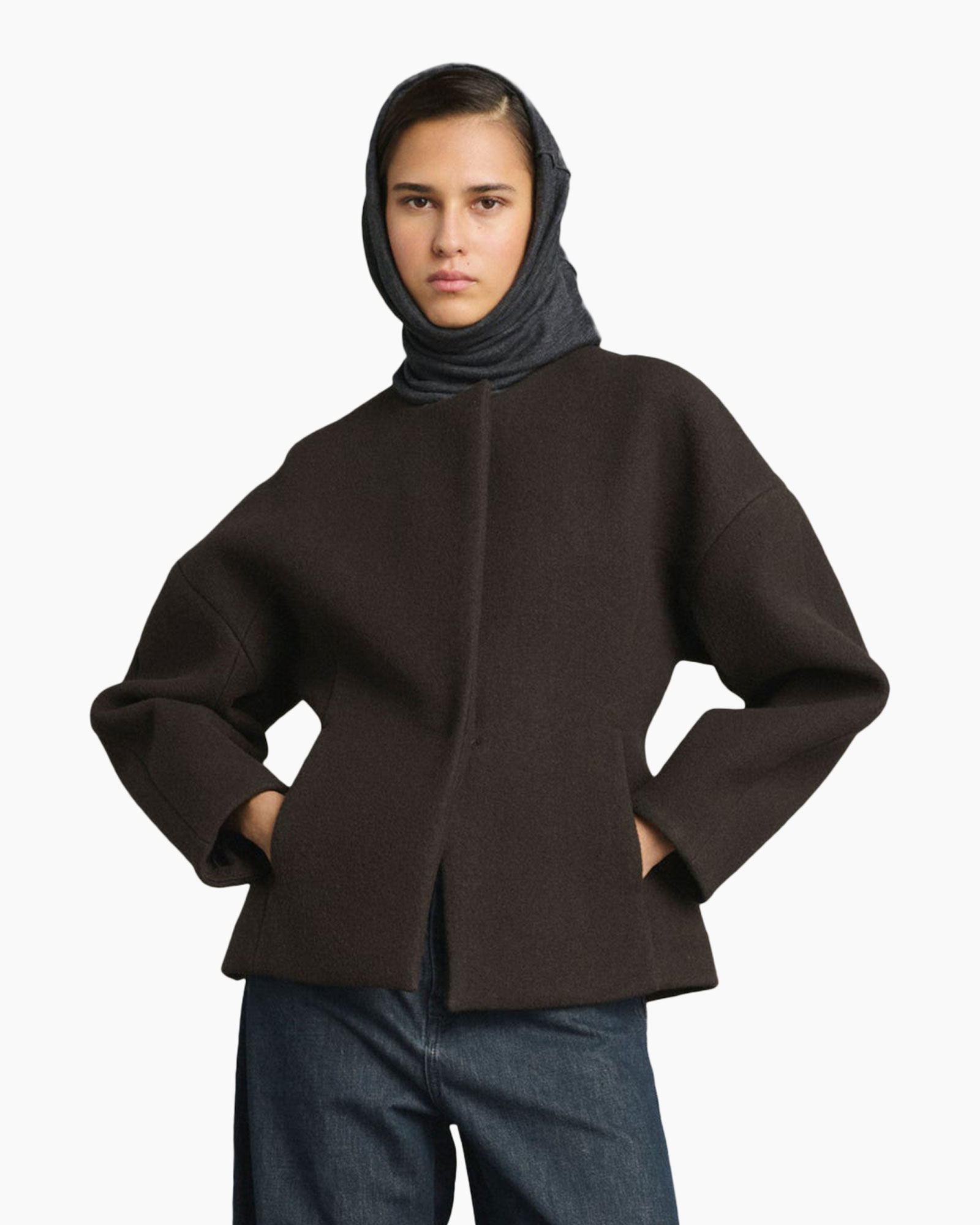 hooded, jas, bruin, oversized, zakken