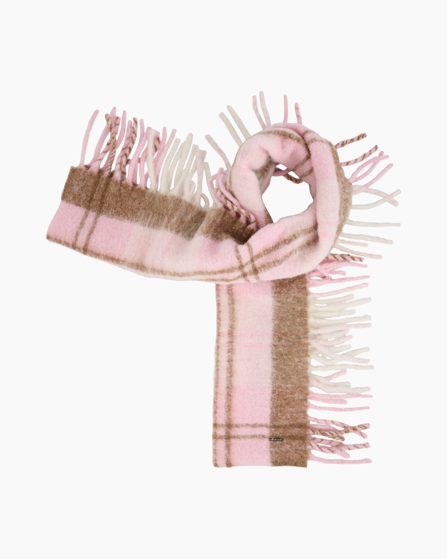 sjaal, gebreide sjaal, fringe sjaal, roze beige sjaal, mode sjaal