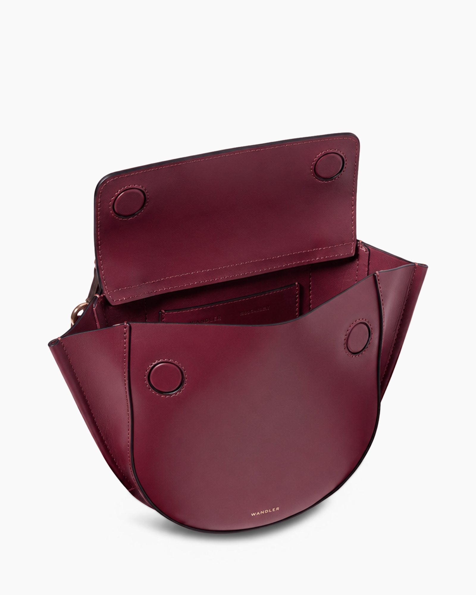 schoudertas, bordeaux rood, leer, magnetische klik, minimalistisch ontwerp