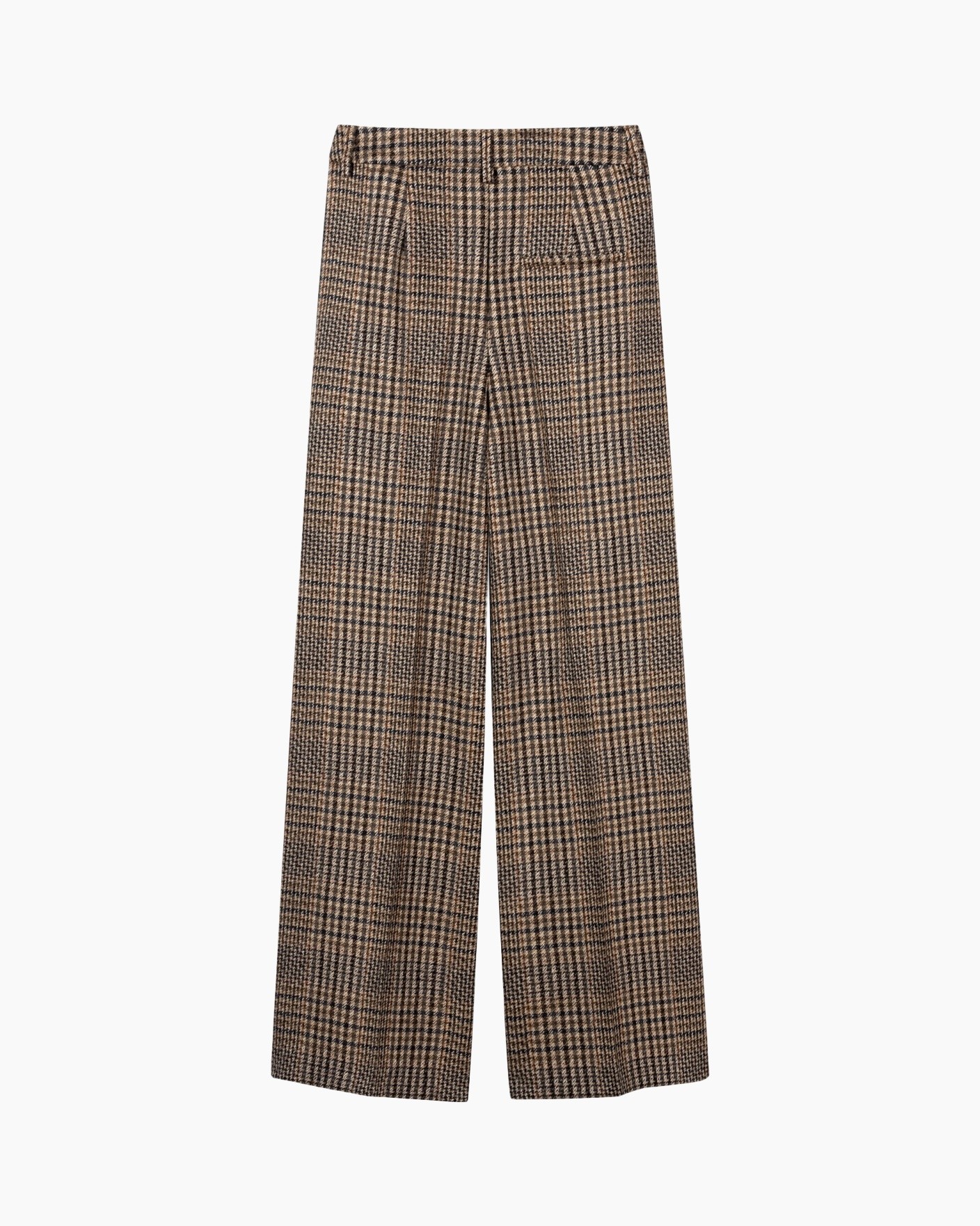 twill, wide-leg, broek, ruit, bruin