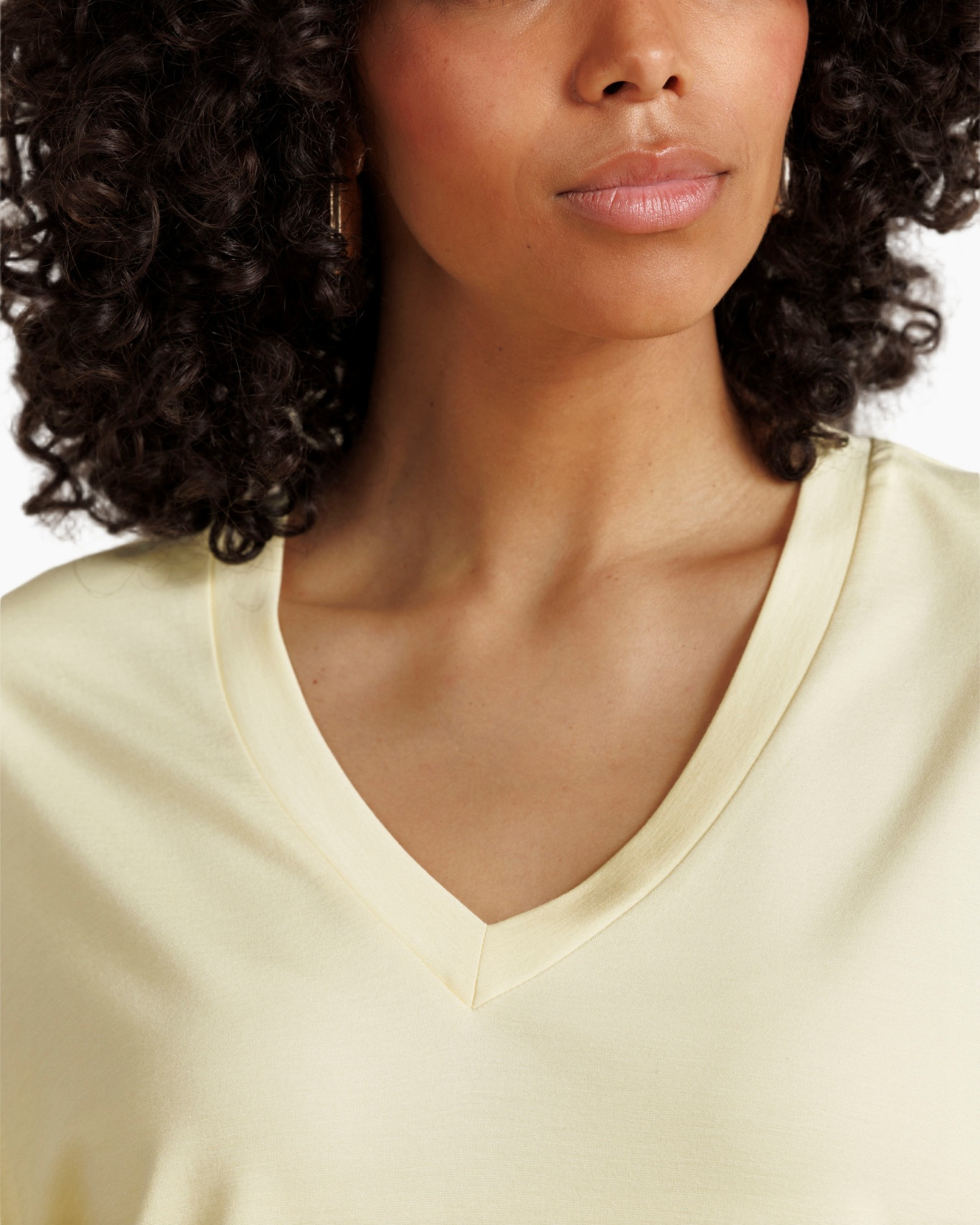 V-hals, T-shirt, Trui/blouse, Korte mouw, Pastelgeel