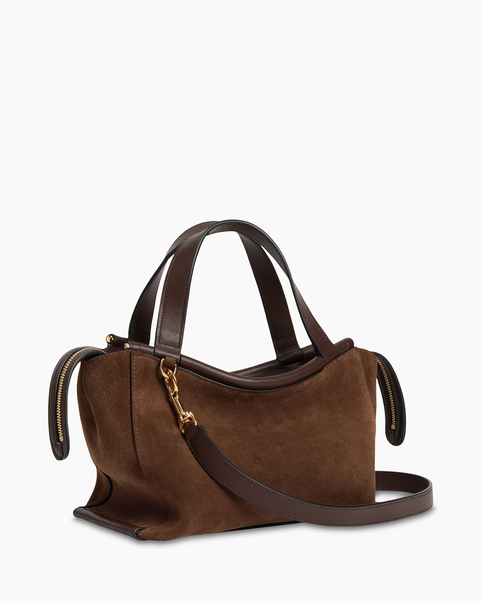 handtasje, bruin, suede, schoudertas, gouden hardware