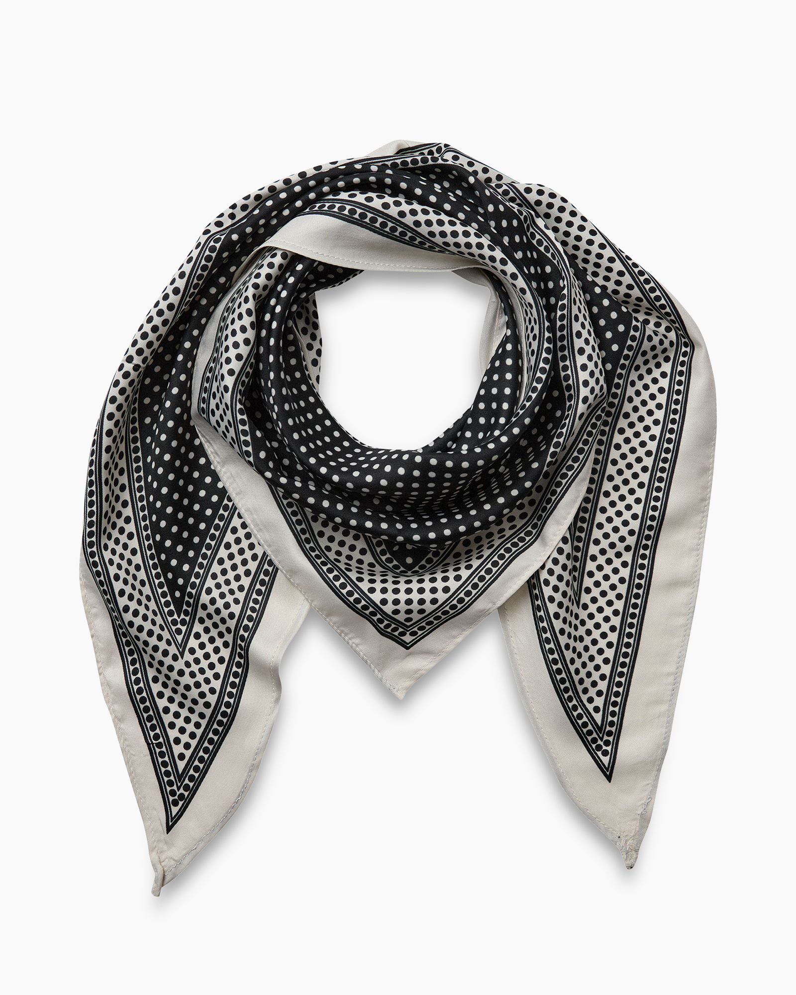 scarf, bandana, polka dots, black white, triangle pattern