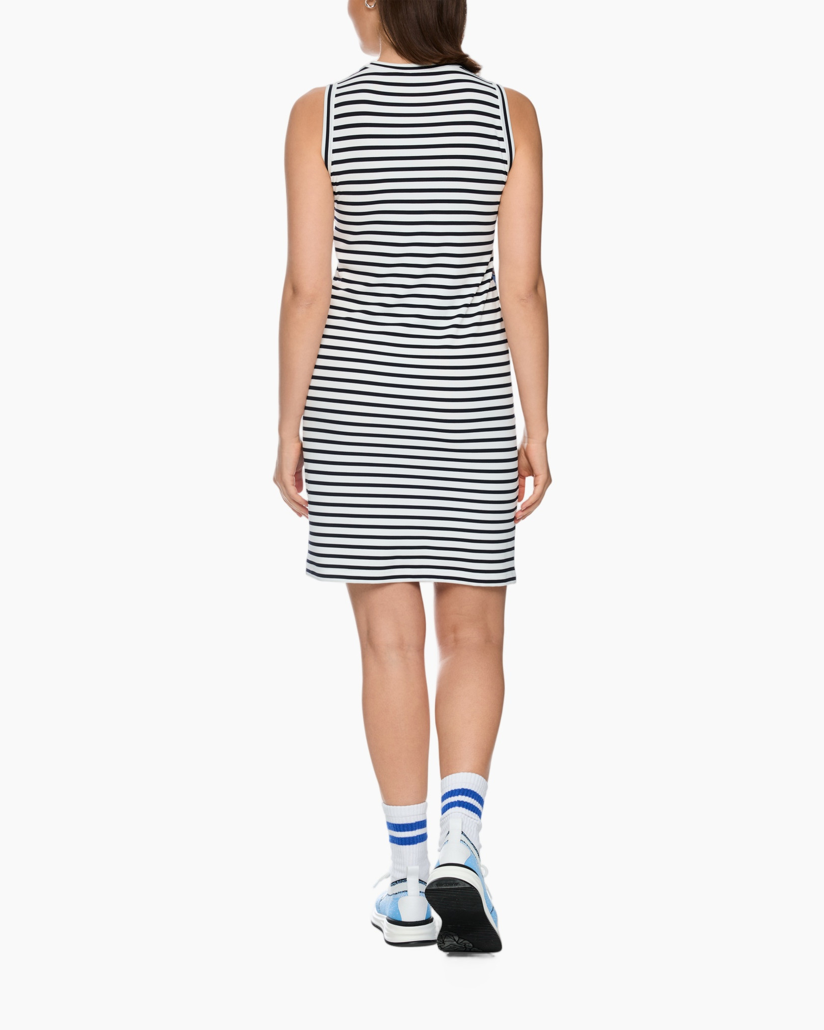 dress, sleeveless, print, blue, pattern