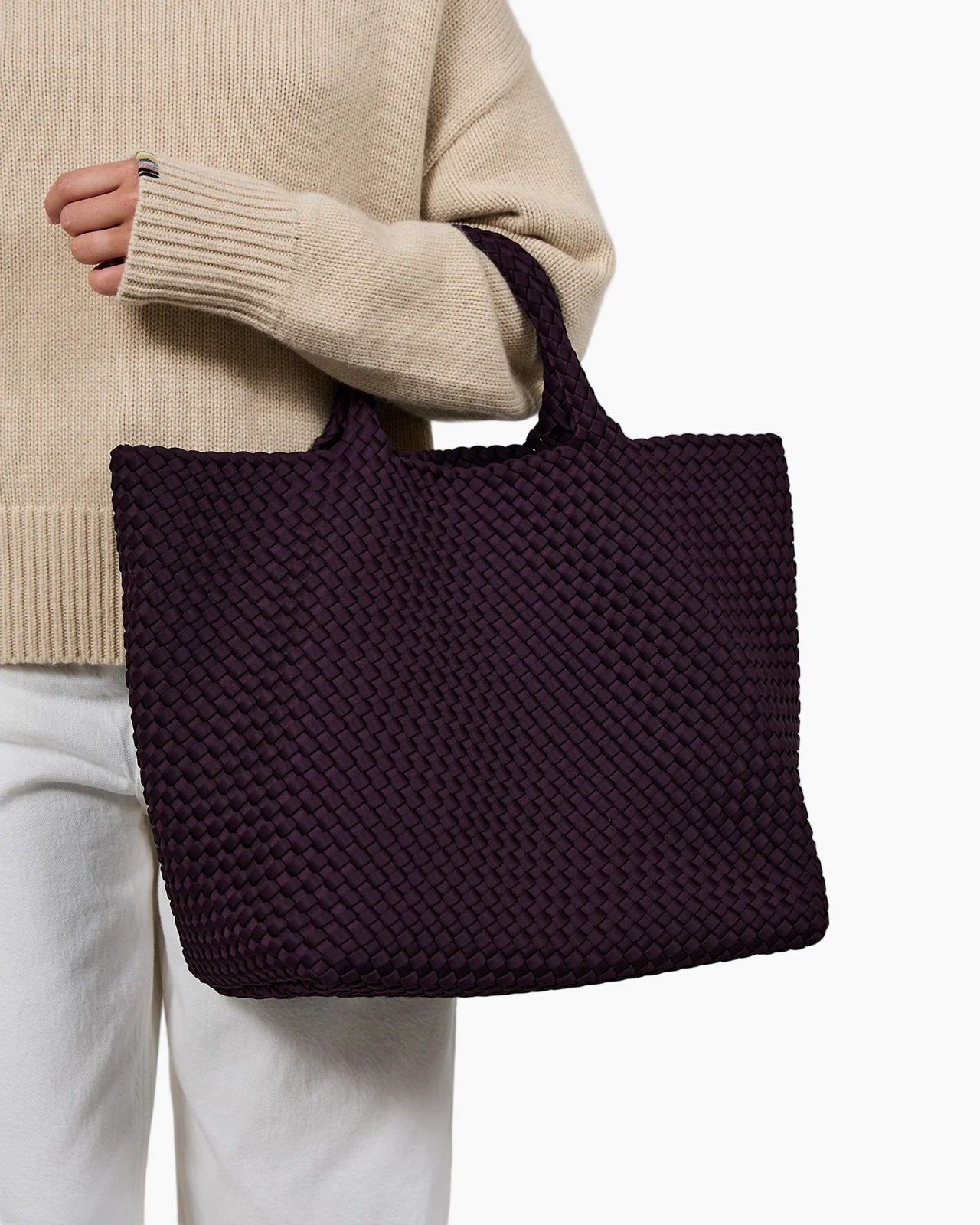 handtas, gevlochten, paars, tote, handgrepen