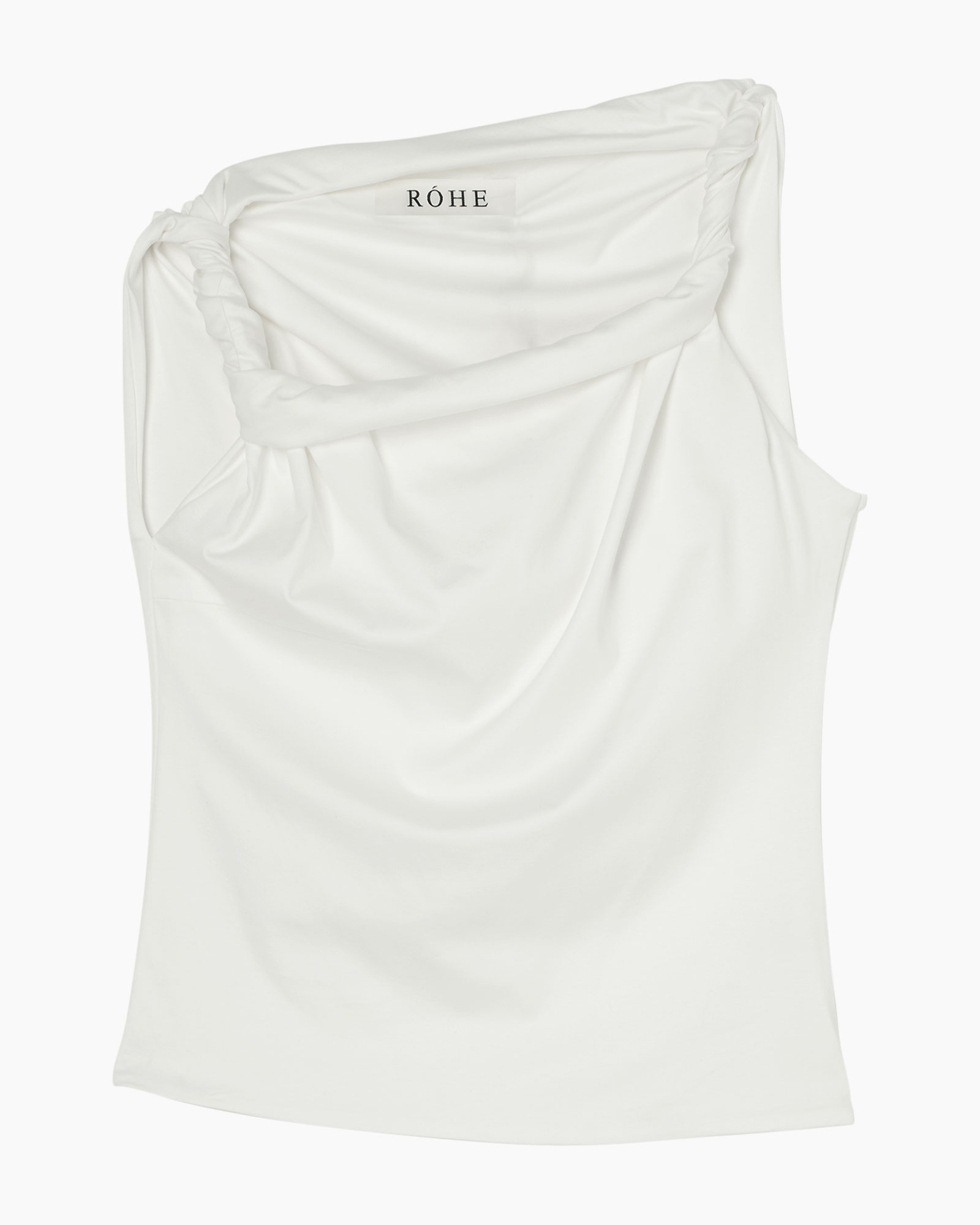 top, een-schouder, wit, geknoopt, sachet