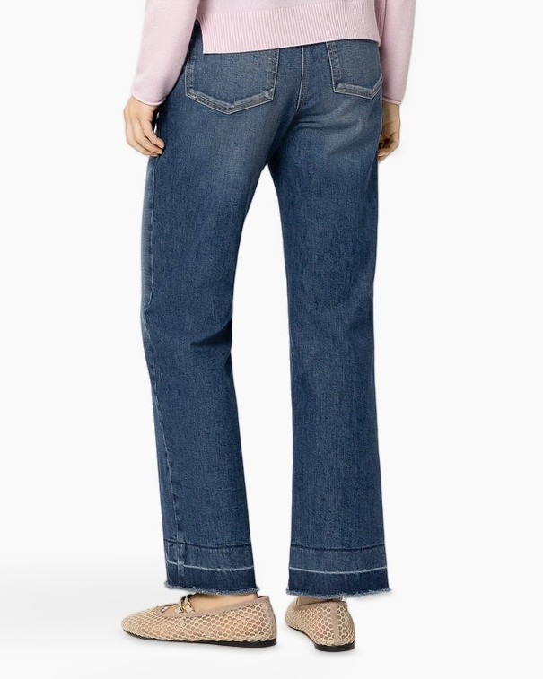 spijkerbroek, denim, rechte pijp, blauw, verblaasd, gerafelde zoom