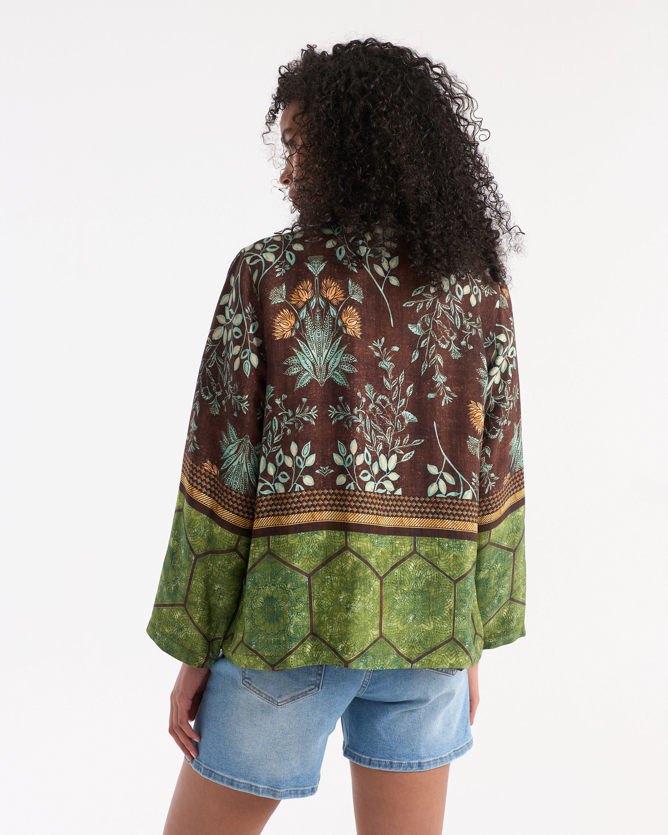 blouse, bloemen, kimono, lange mouwen, patroon