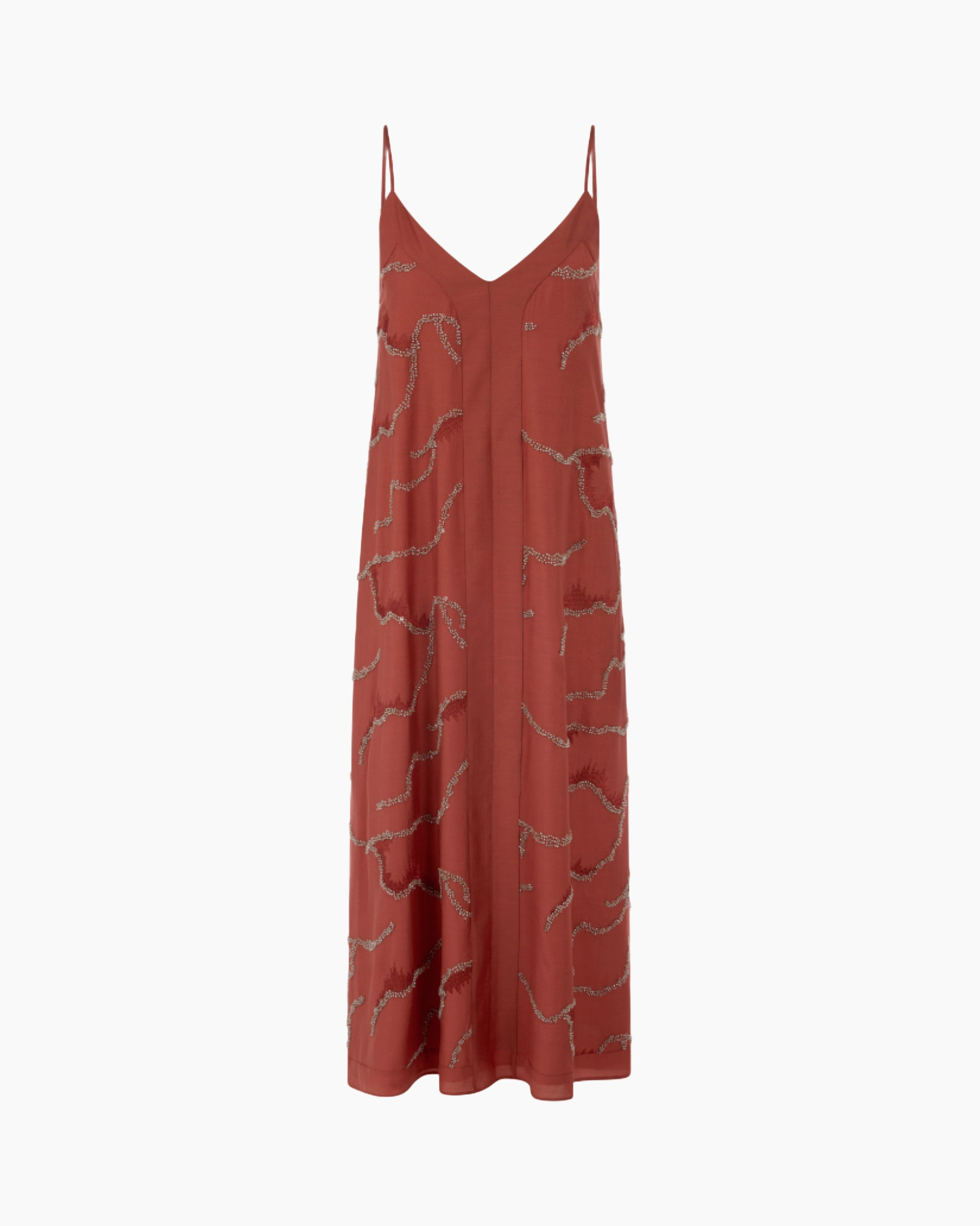 dress, maxi, sleeveless, rust, embellished