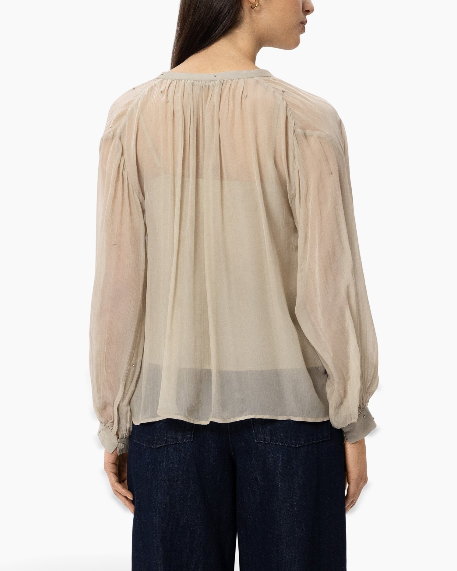 blouse, beige, doorspel?, embellished, buttons