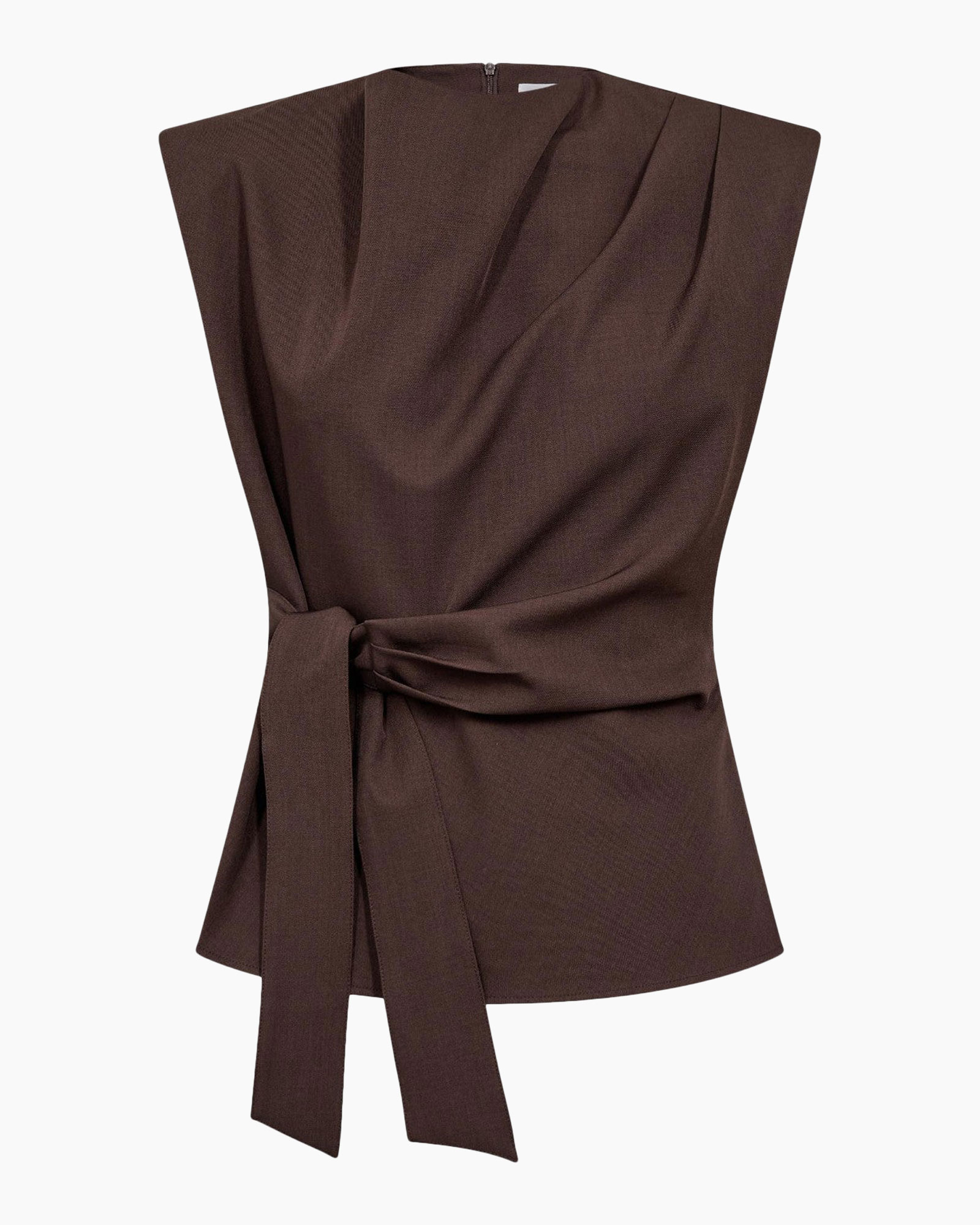 top, bruin, wrap, band, mouwloos