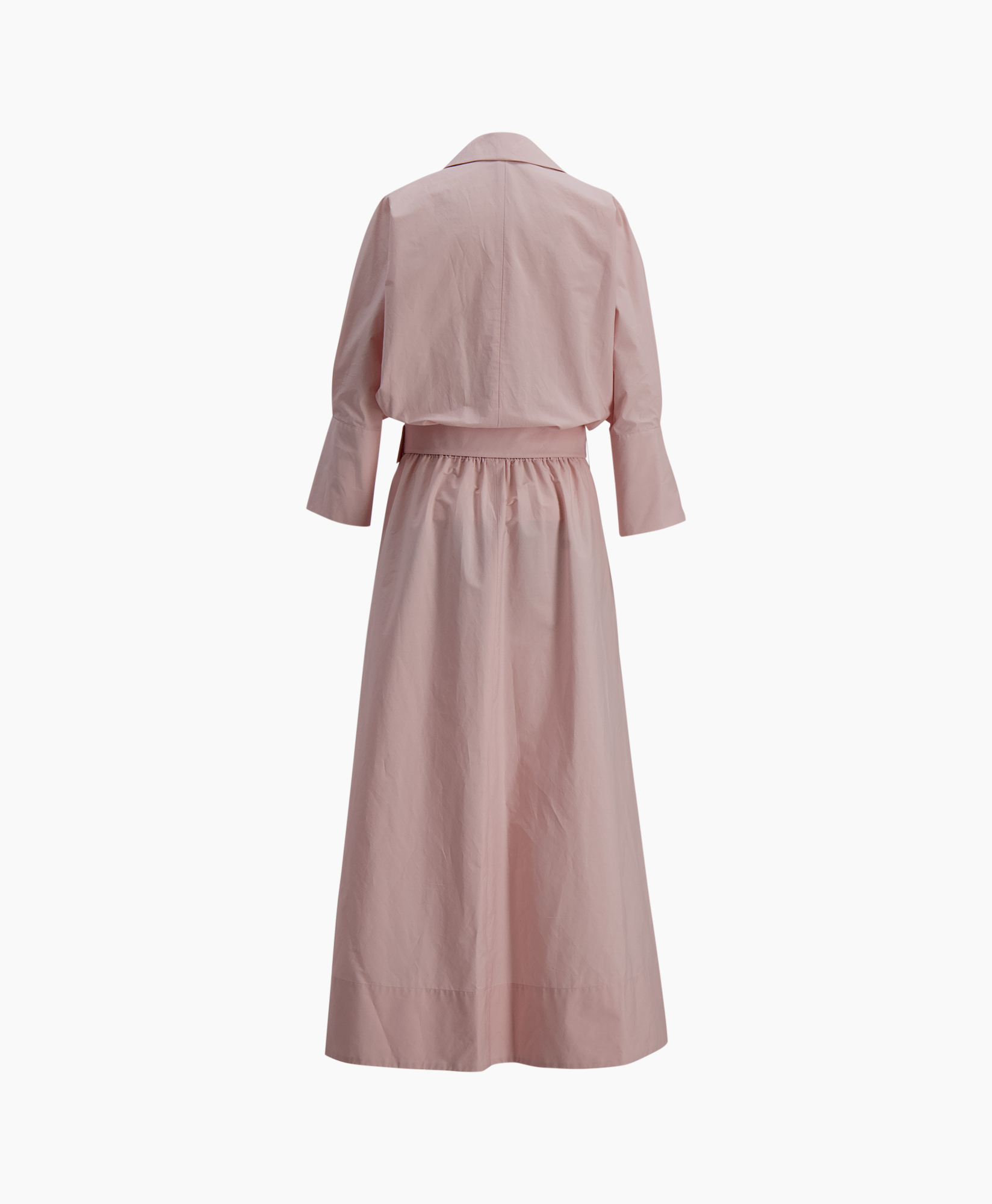 dress, pink, shirt-dress, belted, long